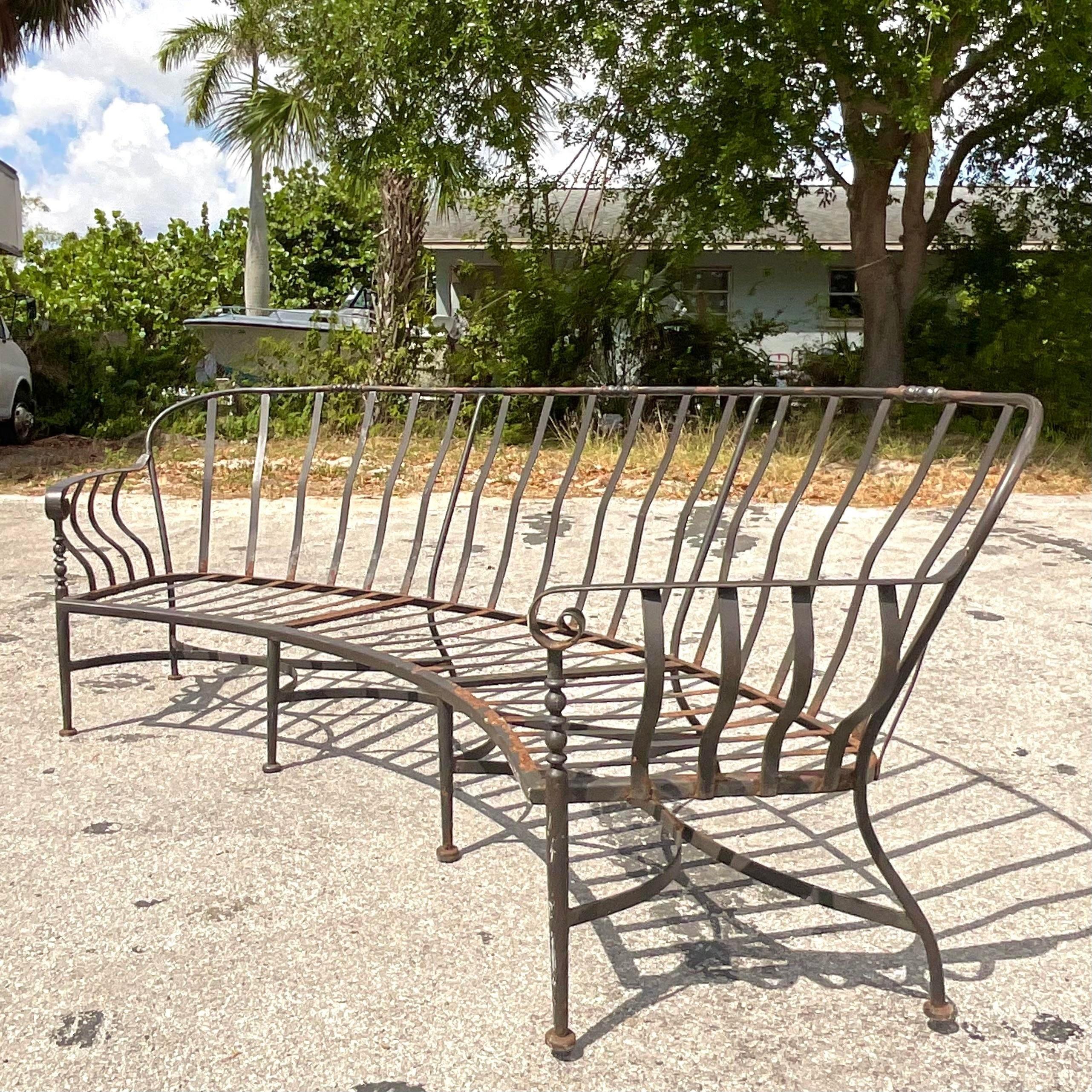 20th Century Vintage Regency Wrought Iron Curved Sofa