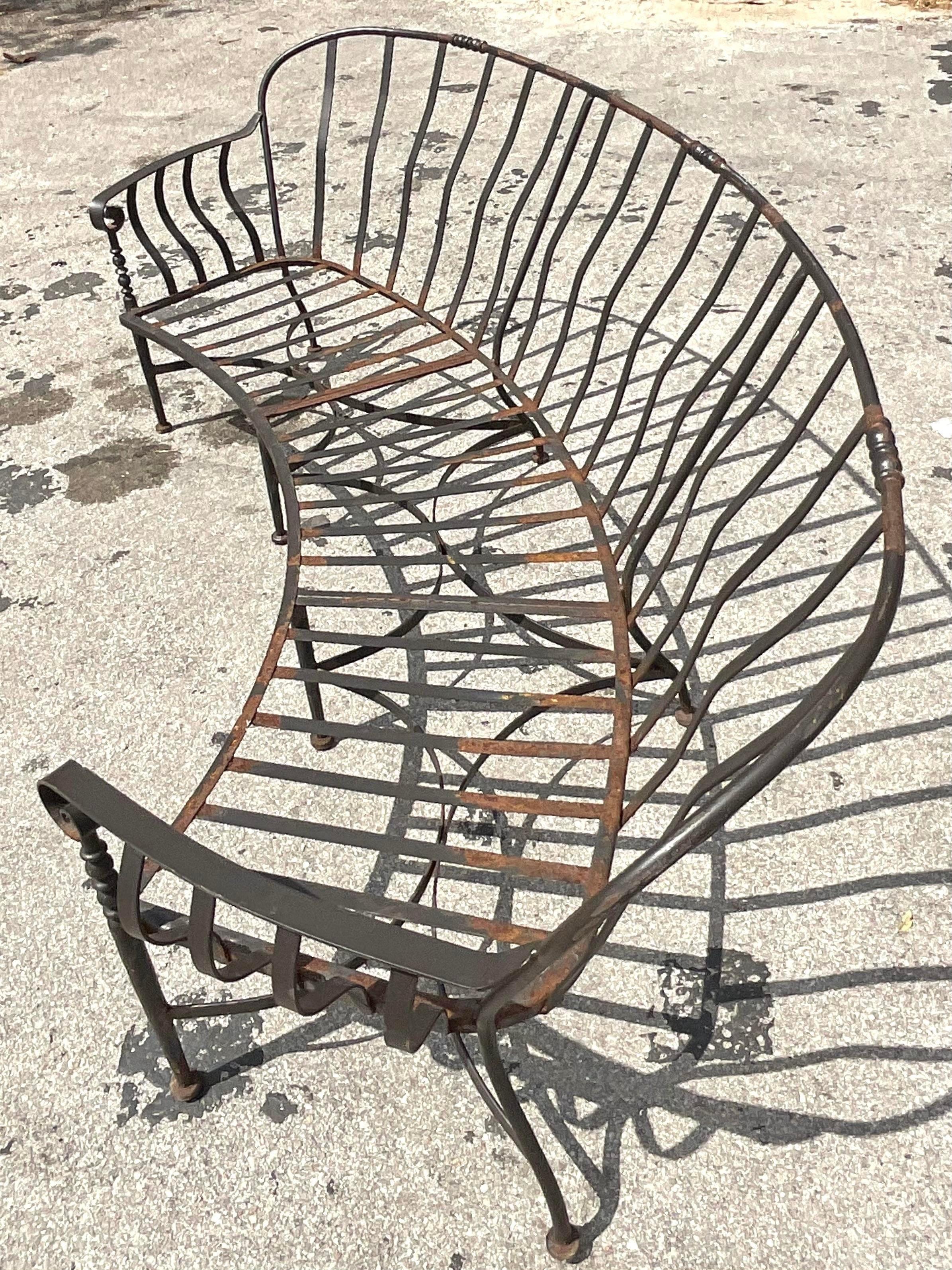 Vintage Regency Wrought Iron Curved Sofa 1