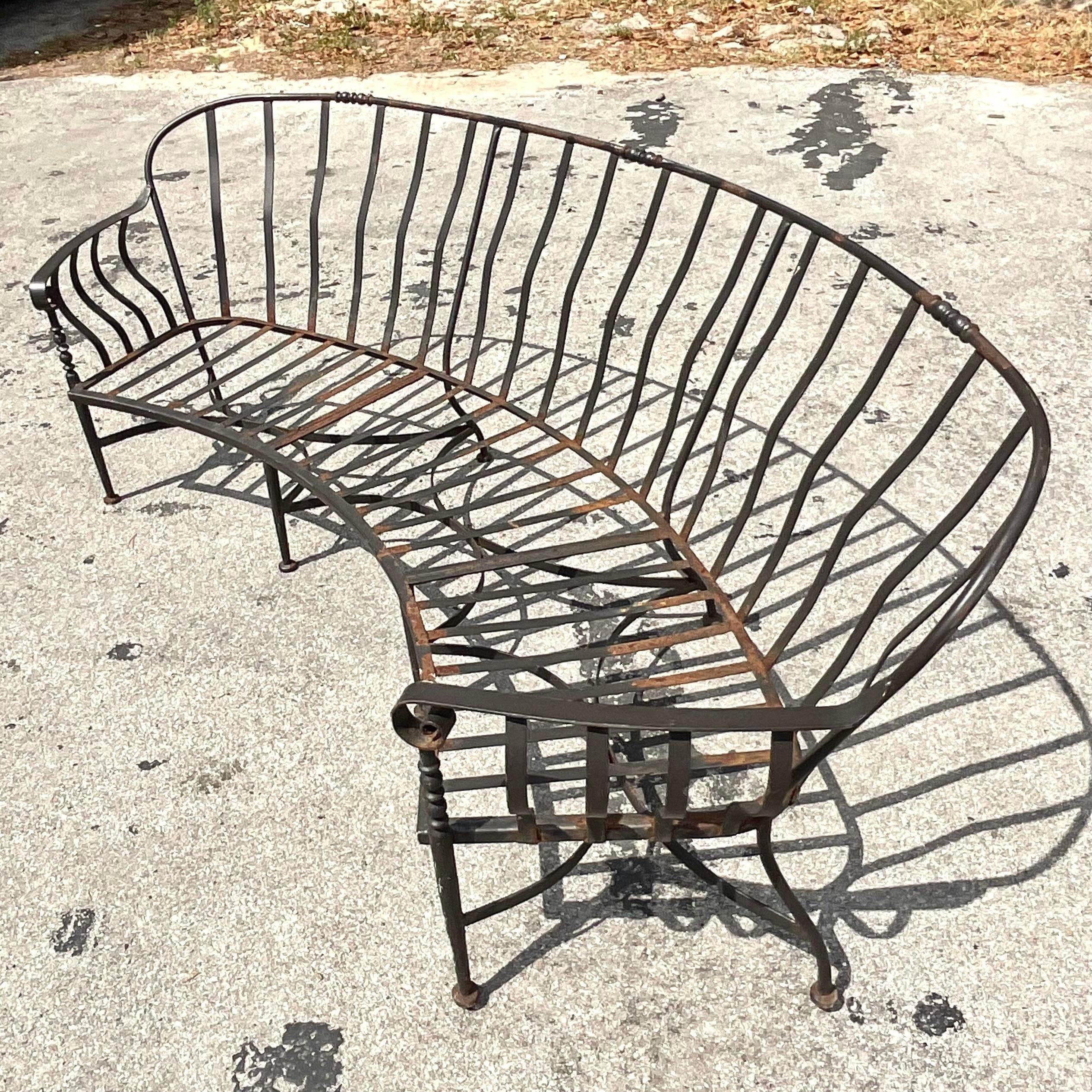 Vintage Regency Wrought Iron Curved Sofa 2