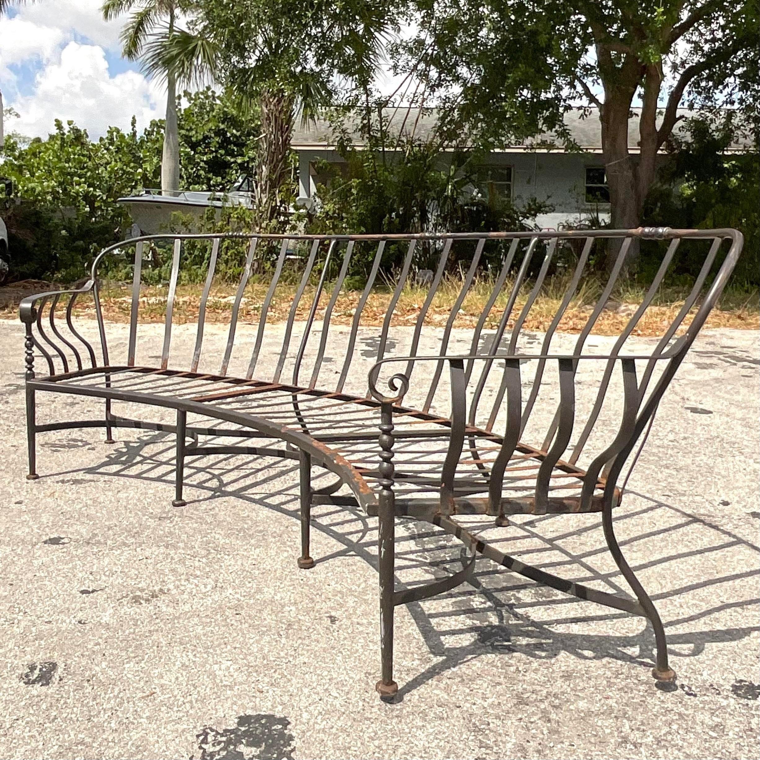 Vintage Regency Wrought Iron Curved Sofa 3