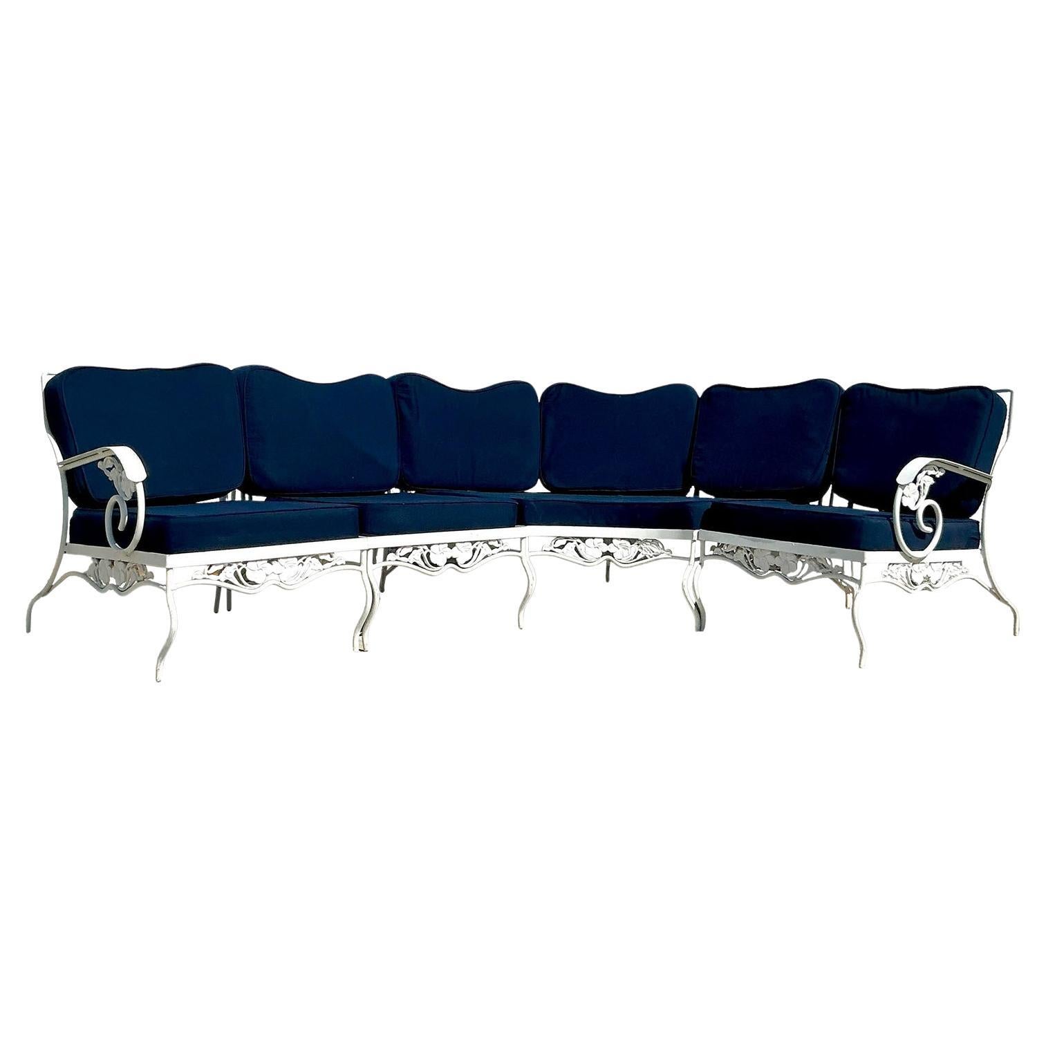 Vintage Regency Wrought Iron Curved Sofa