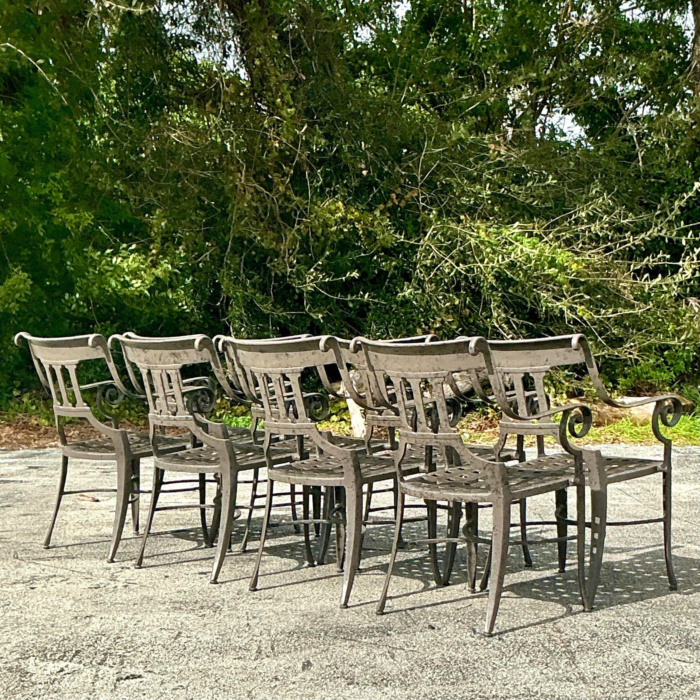Americano Sedie da pranzo in ferro battuto Vintage Regency - Set di 8 sedie in vendita