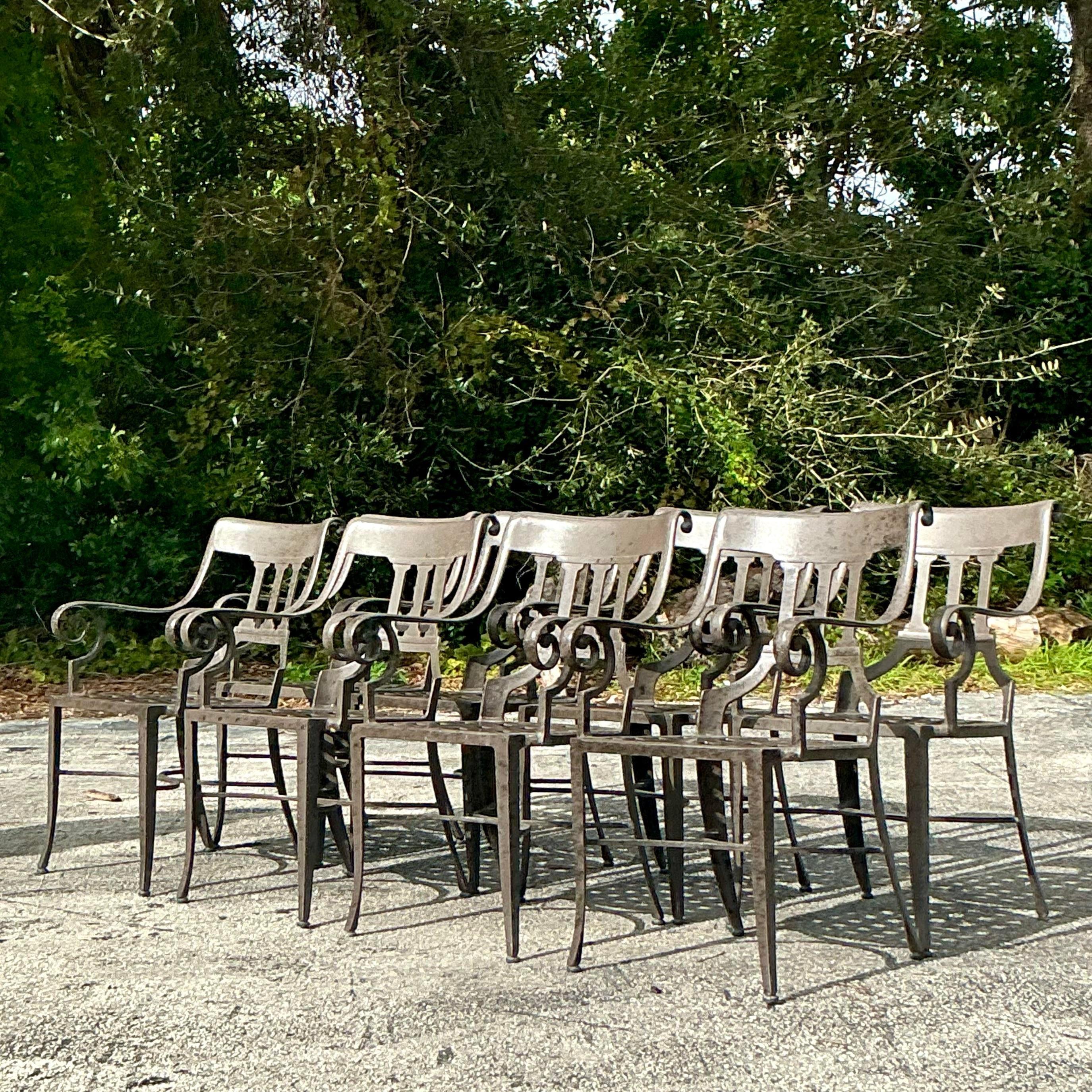 Sedie da pranzo in ferro battuto Vintage Regency - Set di 8 sedie In condizioni buone in vendita a west palm beach, FL