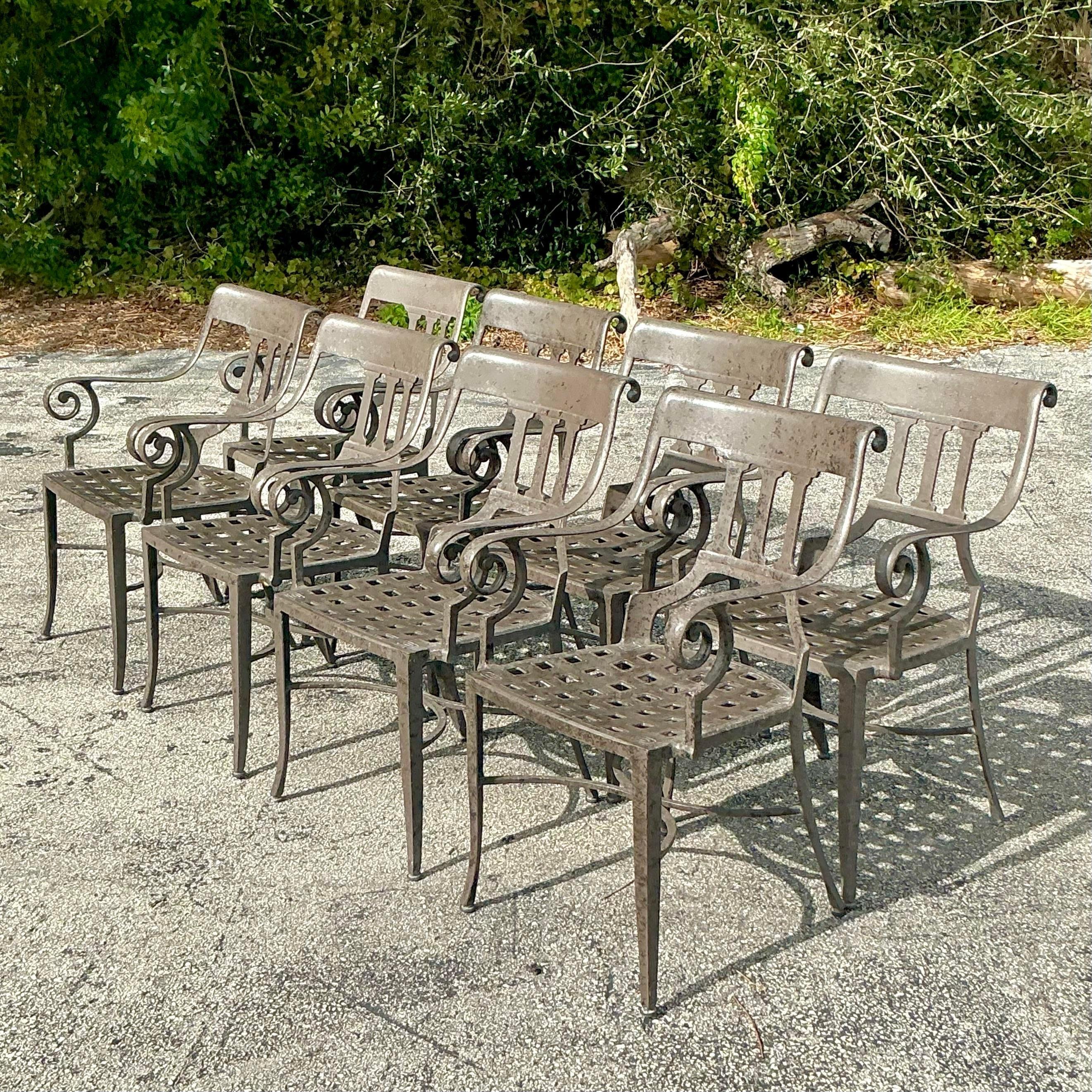 XX secolo Sedie da pranzo in ferro battuto Vintage Regency - Set di 8 sedie in vendita