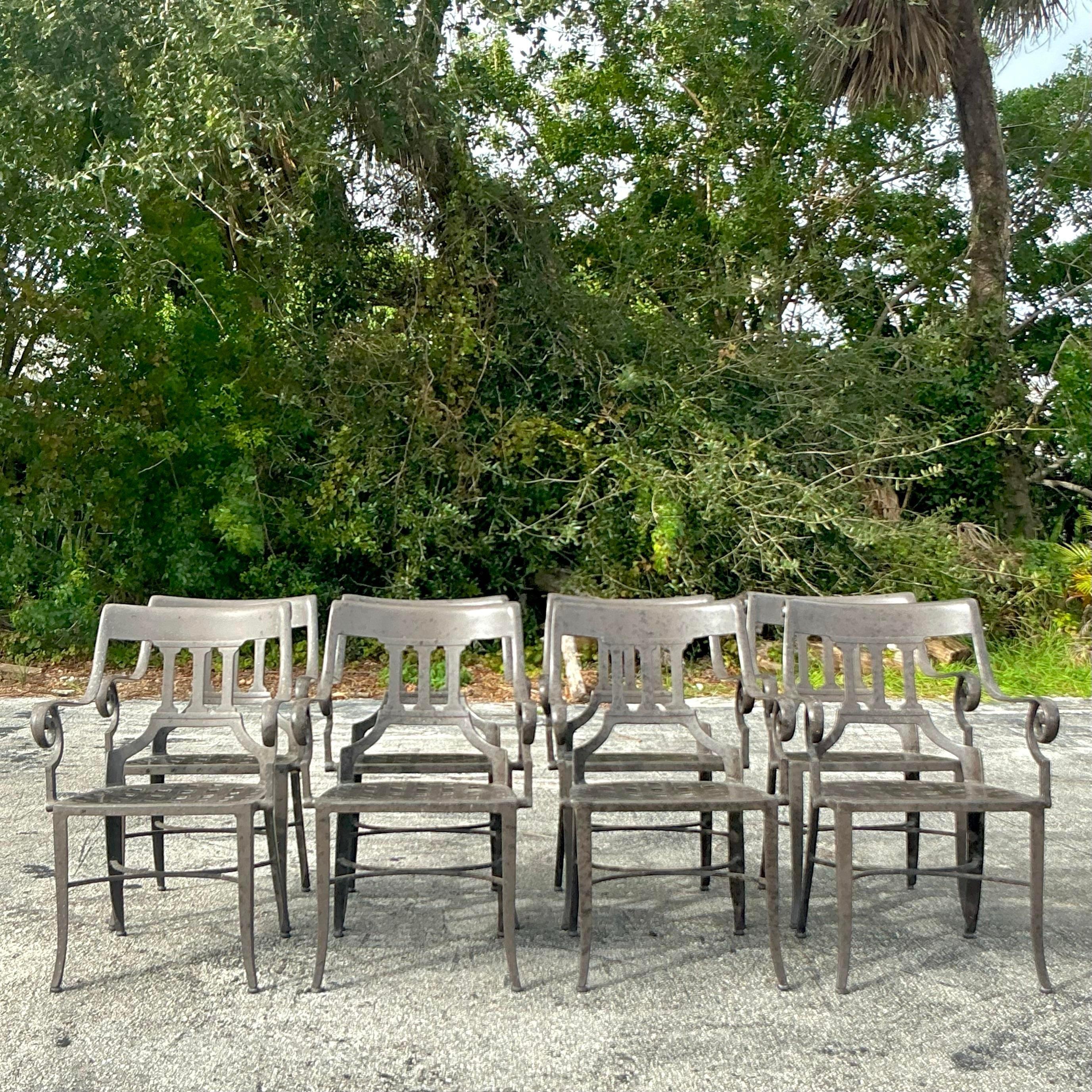 Ferro battuto Sedie da pranzo in ferro battuto Vintage Regency - Set di 8 sedie in vendita