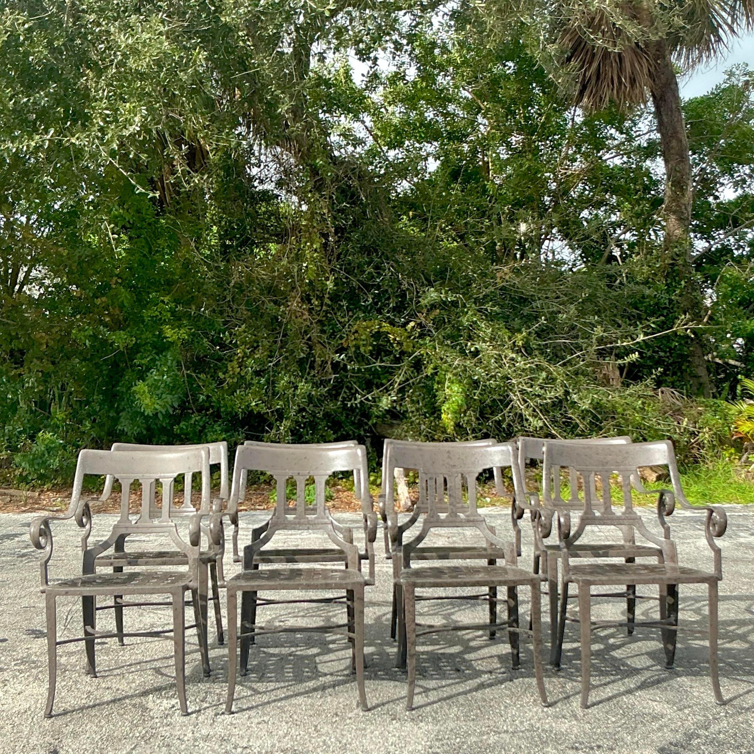 Sedie da pranzo in ferro battuto Vintage Regency - Set di 8 sedie in vendita 2