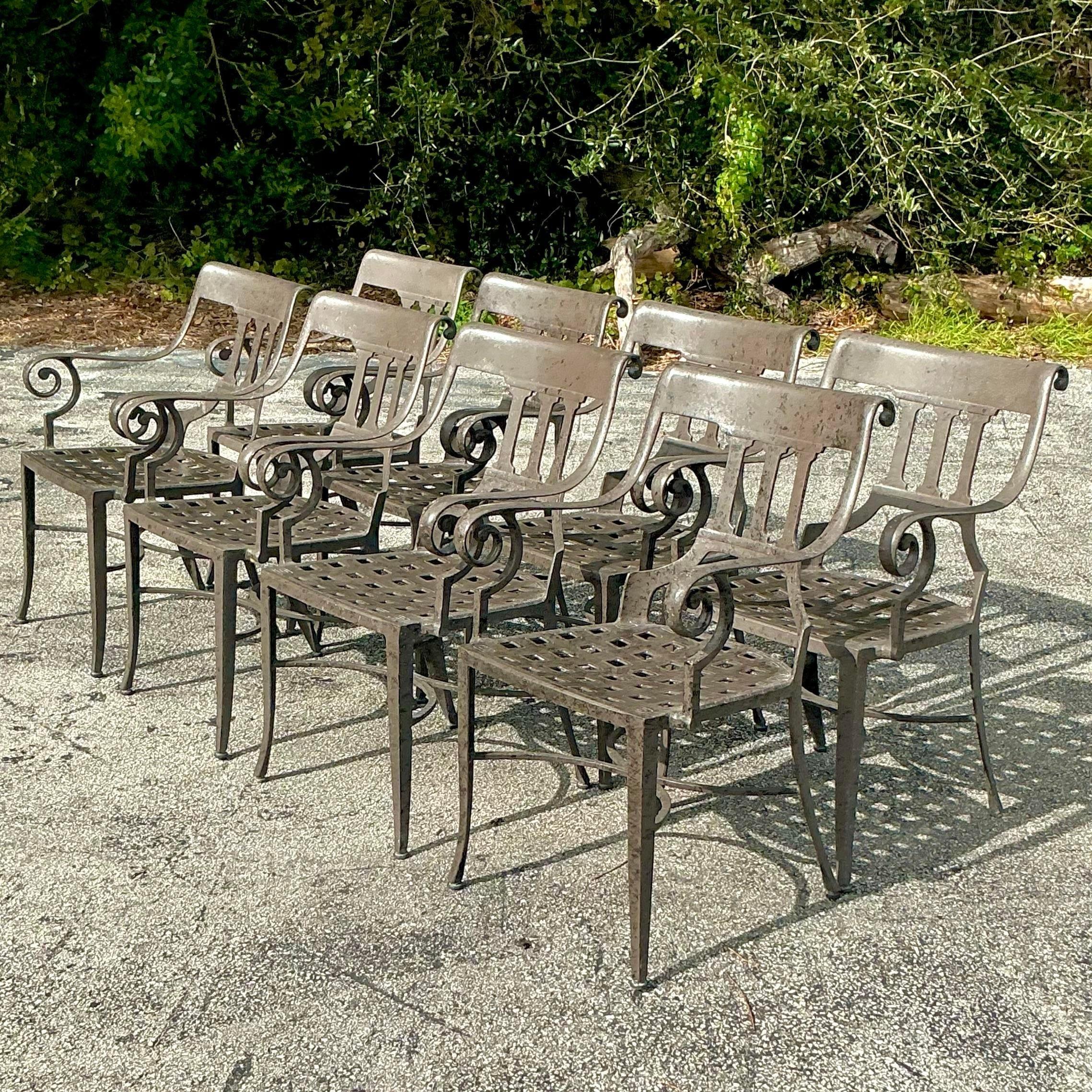 Sedie da pranzo in ferro battuto Vintage Regency - Set di 8 sedie in vendita 3