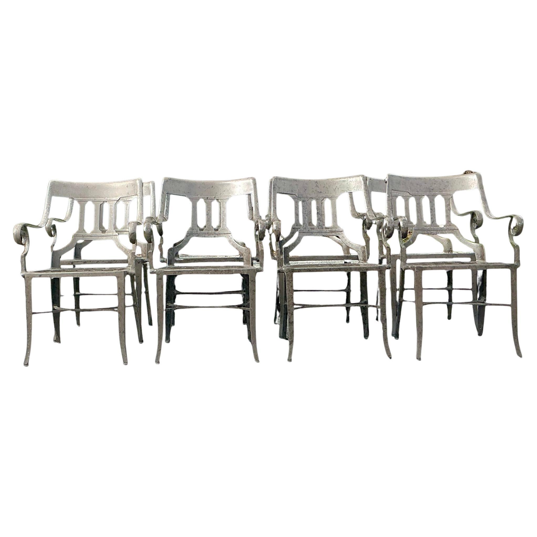 Vintage Regency Wrought Iron Dining Chairs - Set of 8