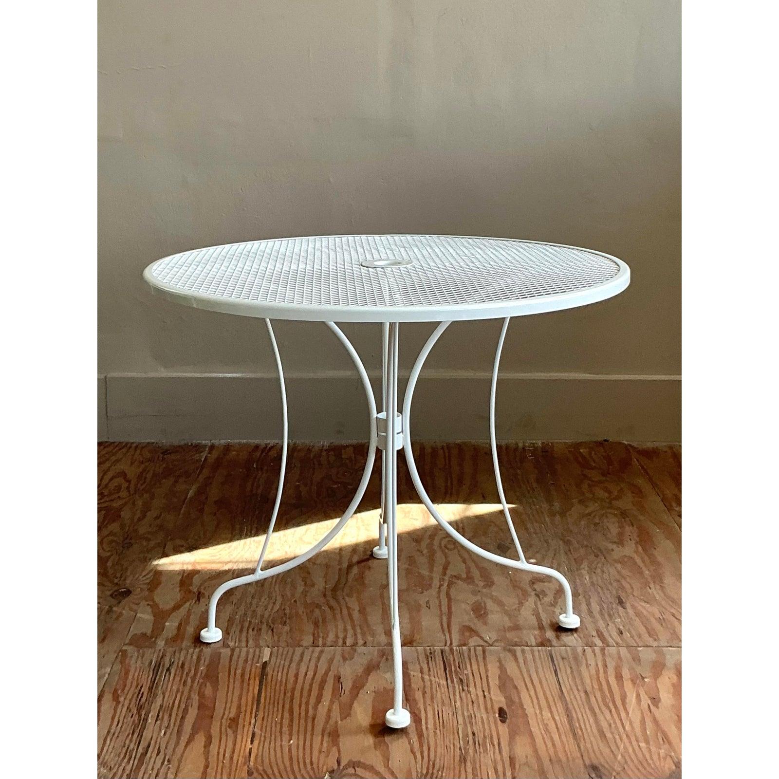 American Vintage Regency Wrought Iron Dining Table After Russell Woodard For Sale