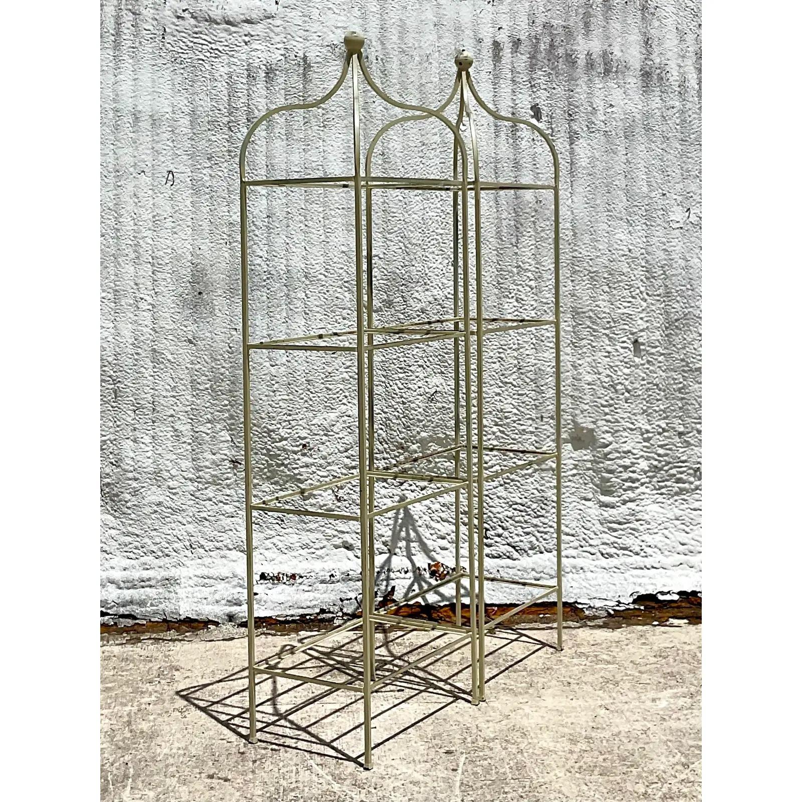 North American Vintage Regency Wrought Iron Etagere, a Pair