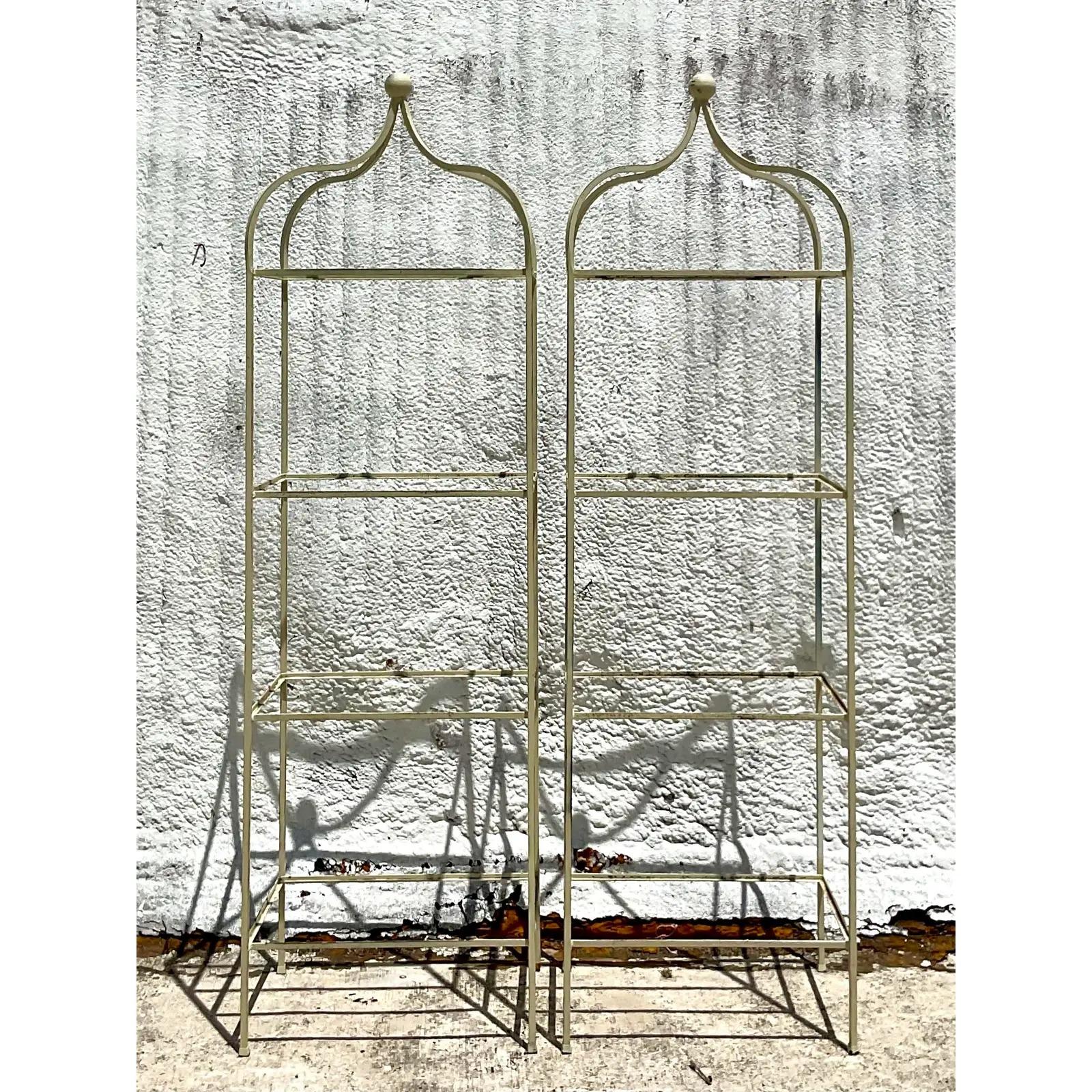 Vintage Regency Wrought Iron Etagere, a Pair In Good Condition In west palm beach, FL