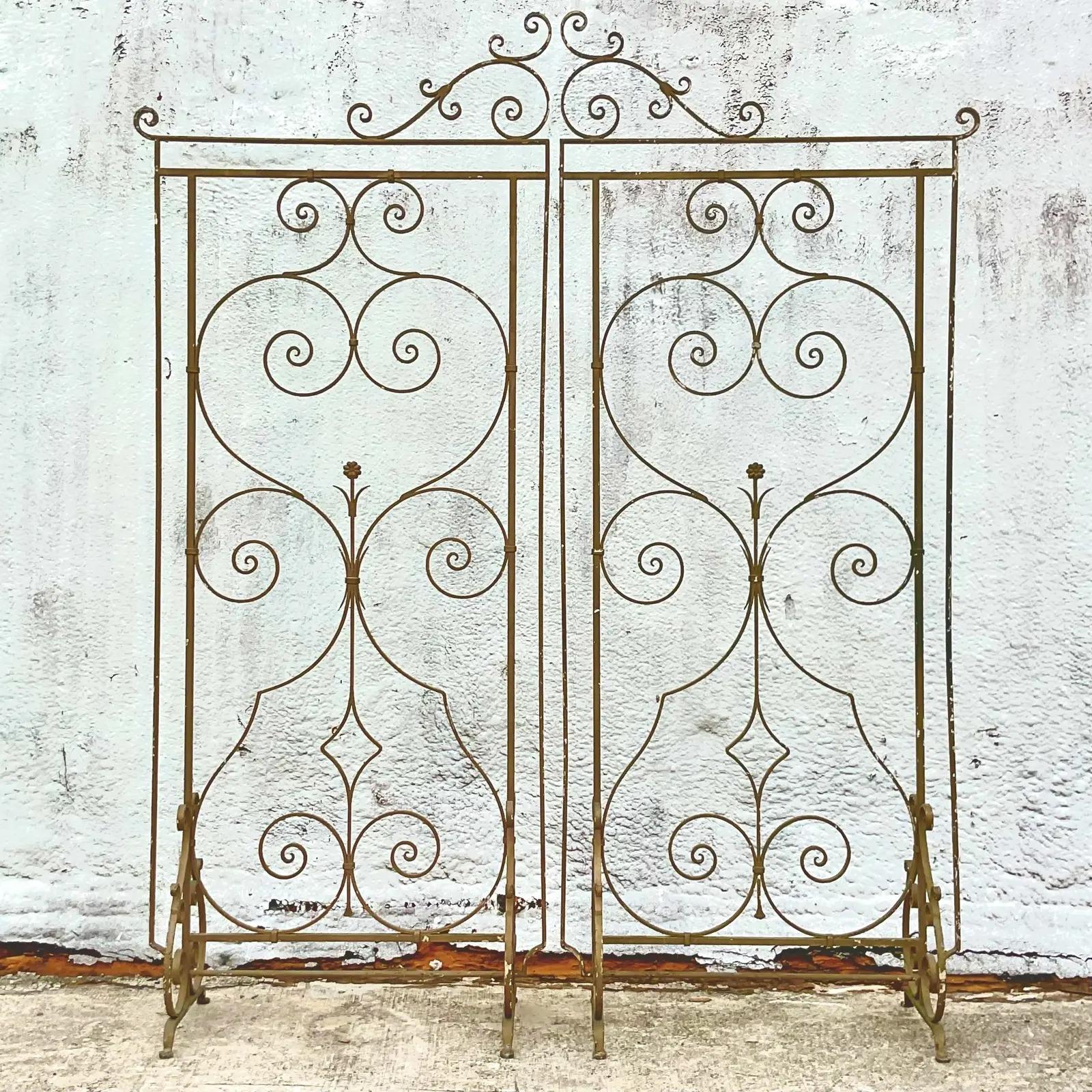 North American Vintage Regency Wrought Iron Gate Screen For Sale