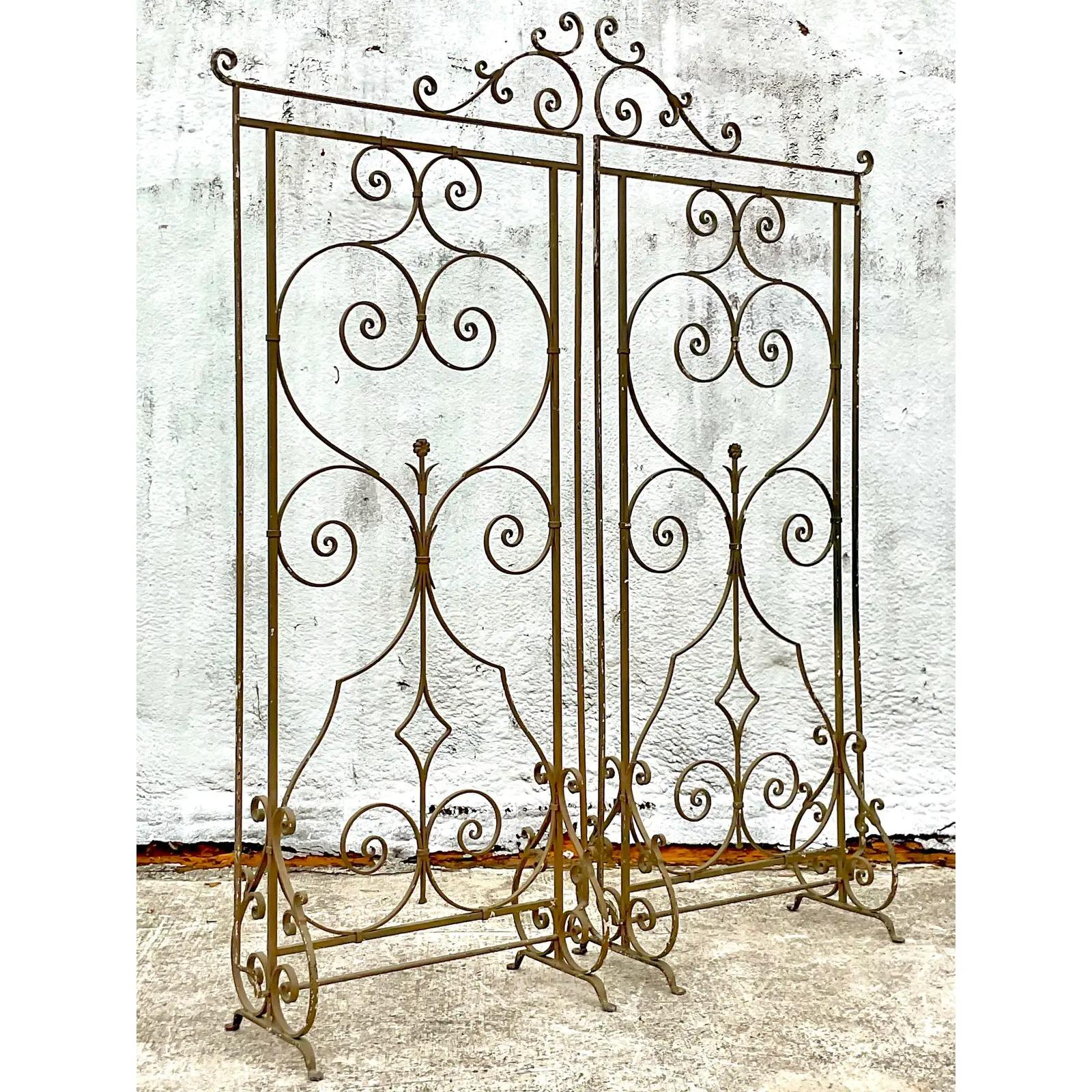 Vintage Regency Wrought Iron Gate Screen In Good Condition For Sale In west palm beach, FL