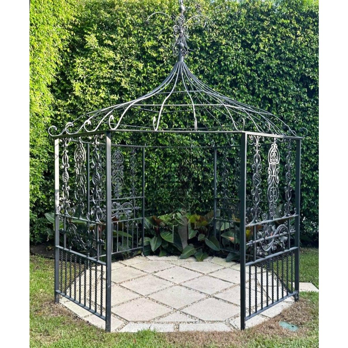 20th Century Vintage Regency Wrought Iron Gazebo For Sale