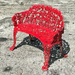 Vintage Regency Wrought Iron Grape Leaf Bench