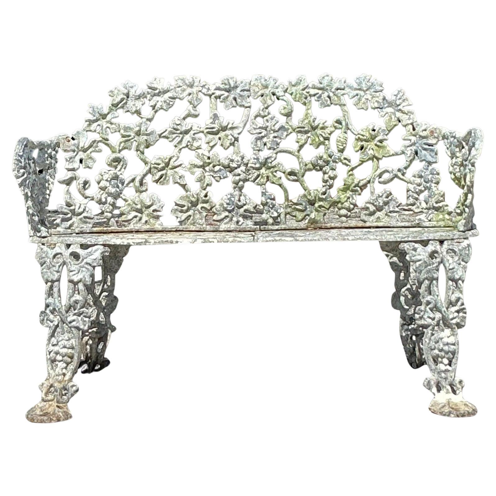 Vintage Regency Wrought Iron Grape Leaf Bench