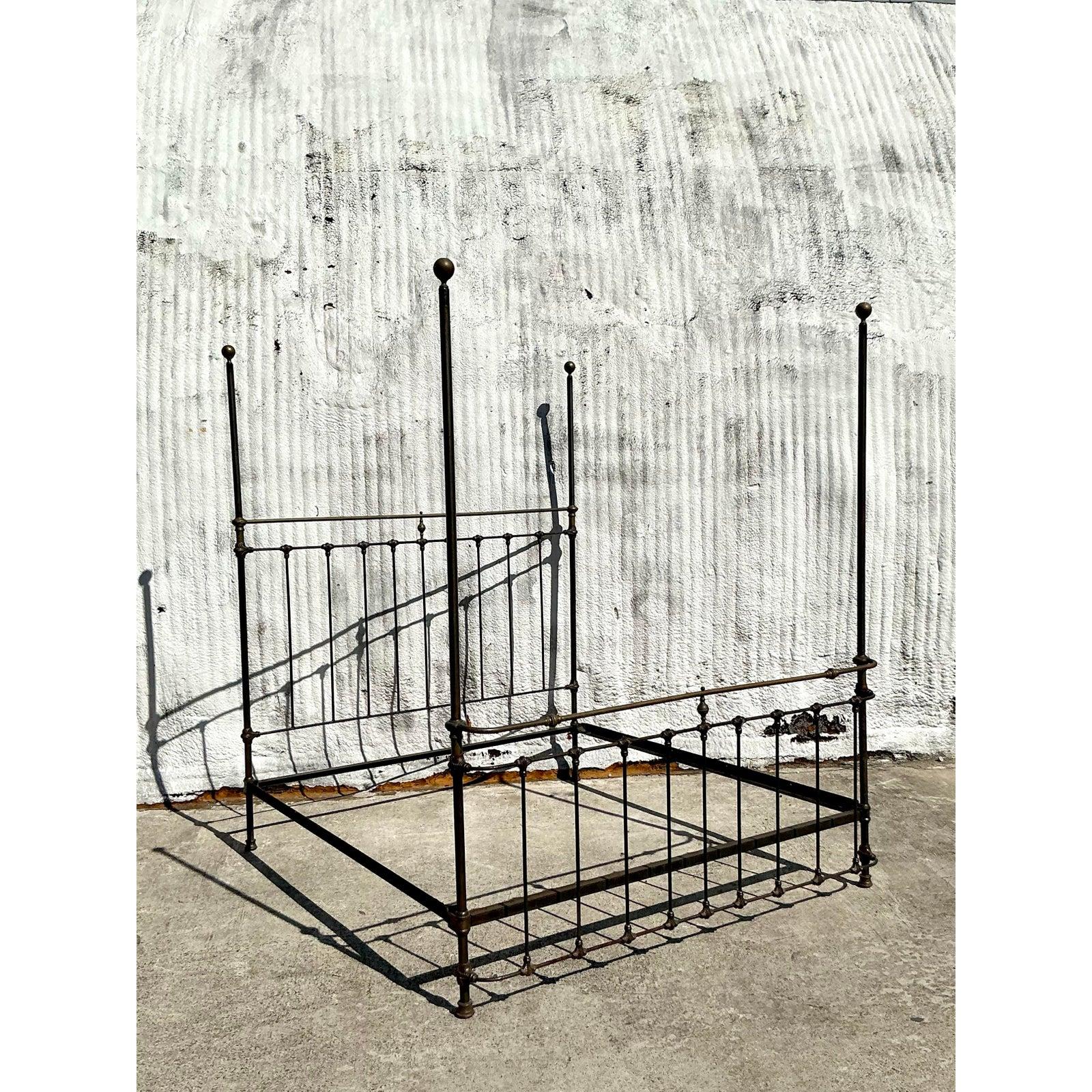 20th Century Vintage Regency Wrought Iron King Size Bed