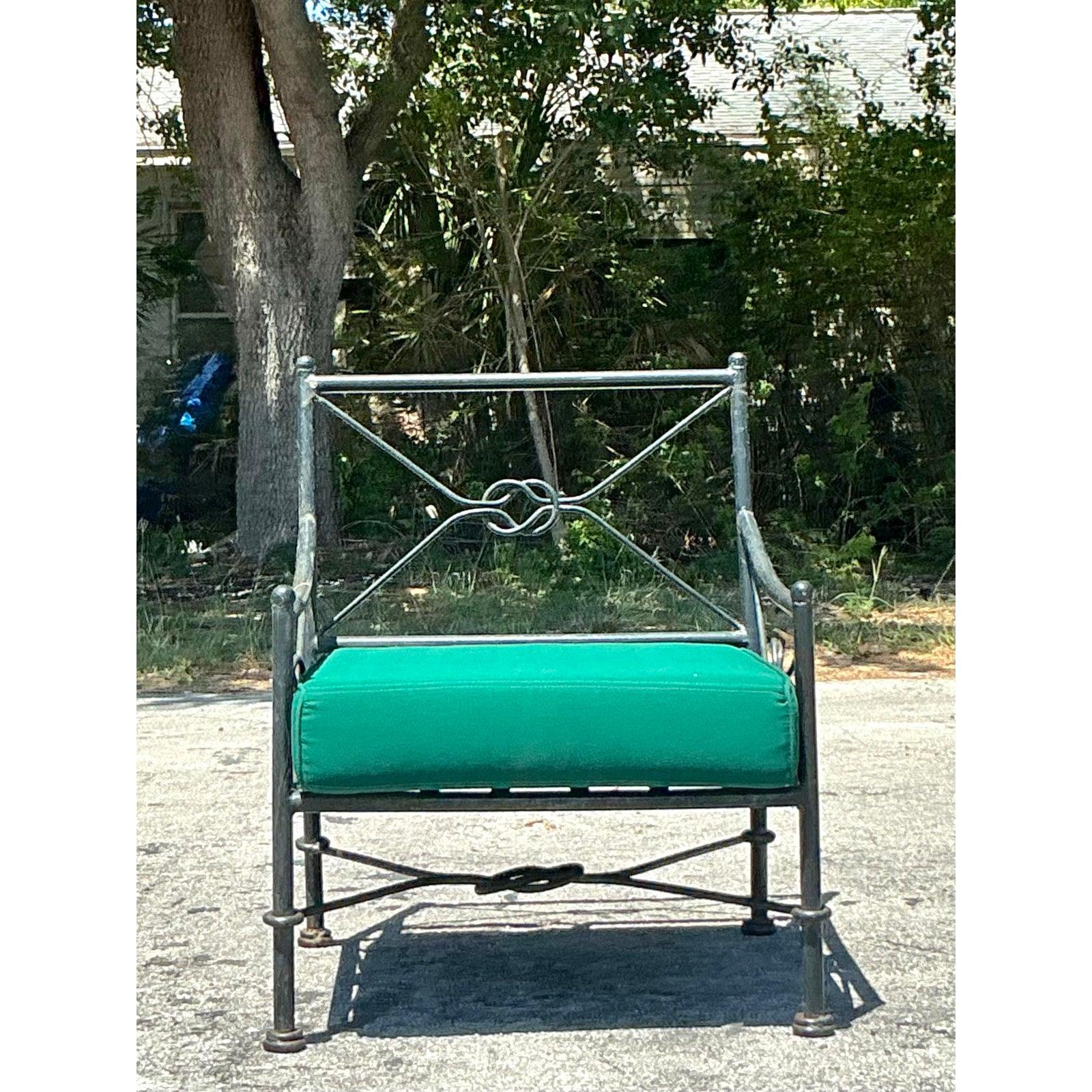 Vintage Regency Wrought Iron Lounge Chair For Sale 3