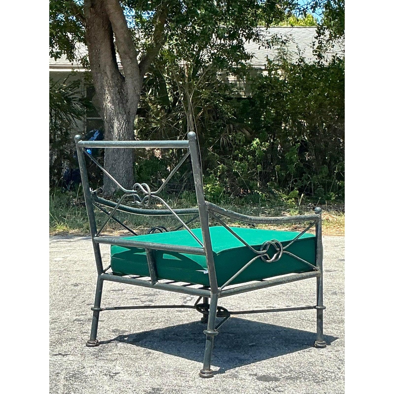American Vintage Regency Wrought Iron Lounge Chair For Sale