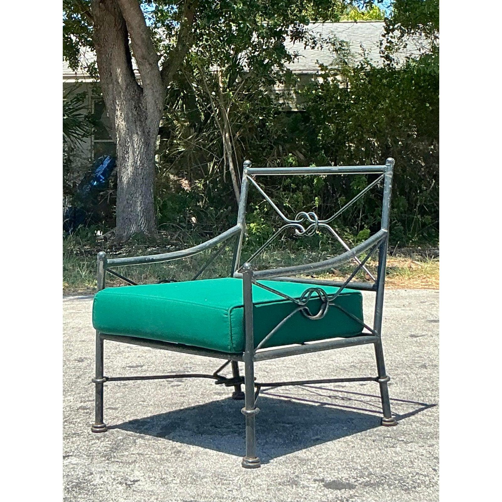 20th Century Vintage Regency Wrought Iron Lounge Chair For Sale