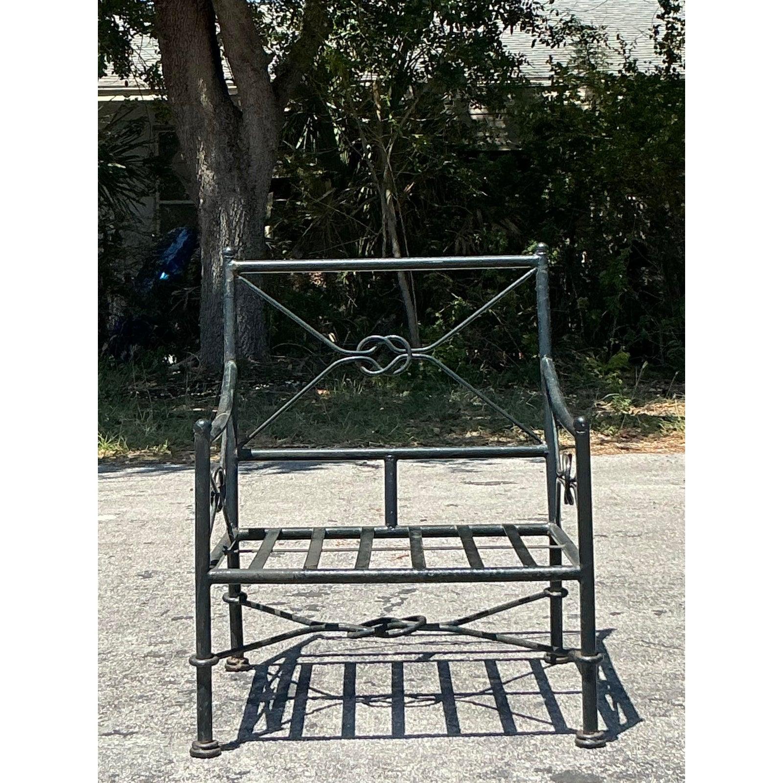 Vintage Regency Wrought Iron Lounge Chair For Sale 1