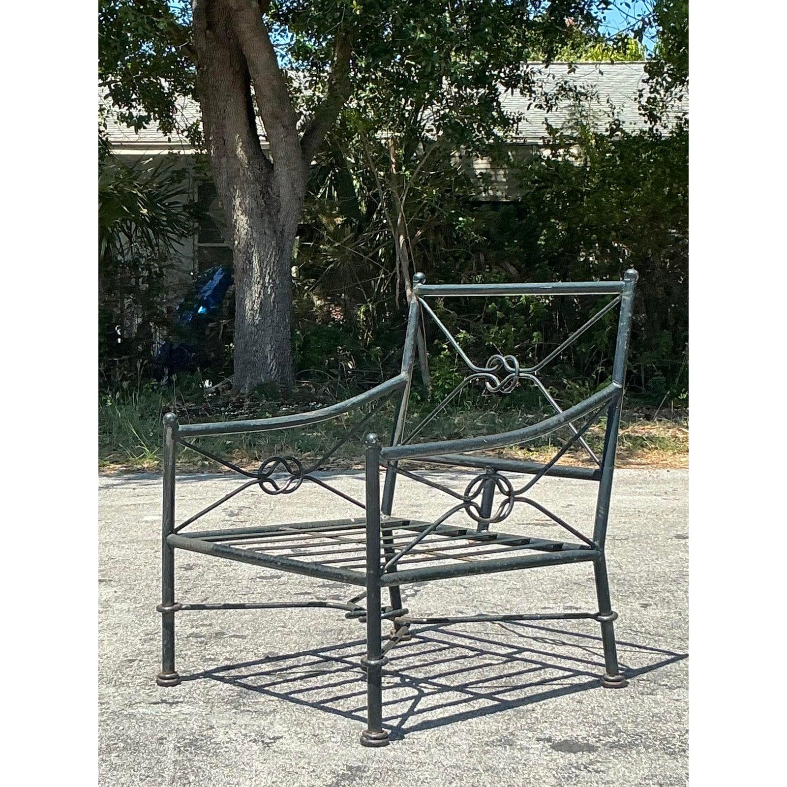 Vintage Regency Wrought Iron Lounge Chair For Sale 2