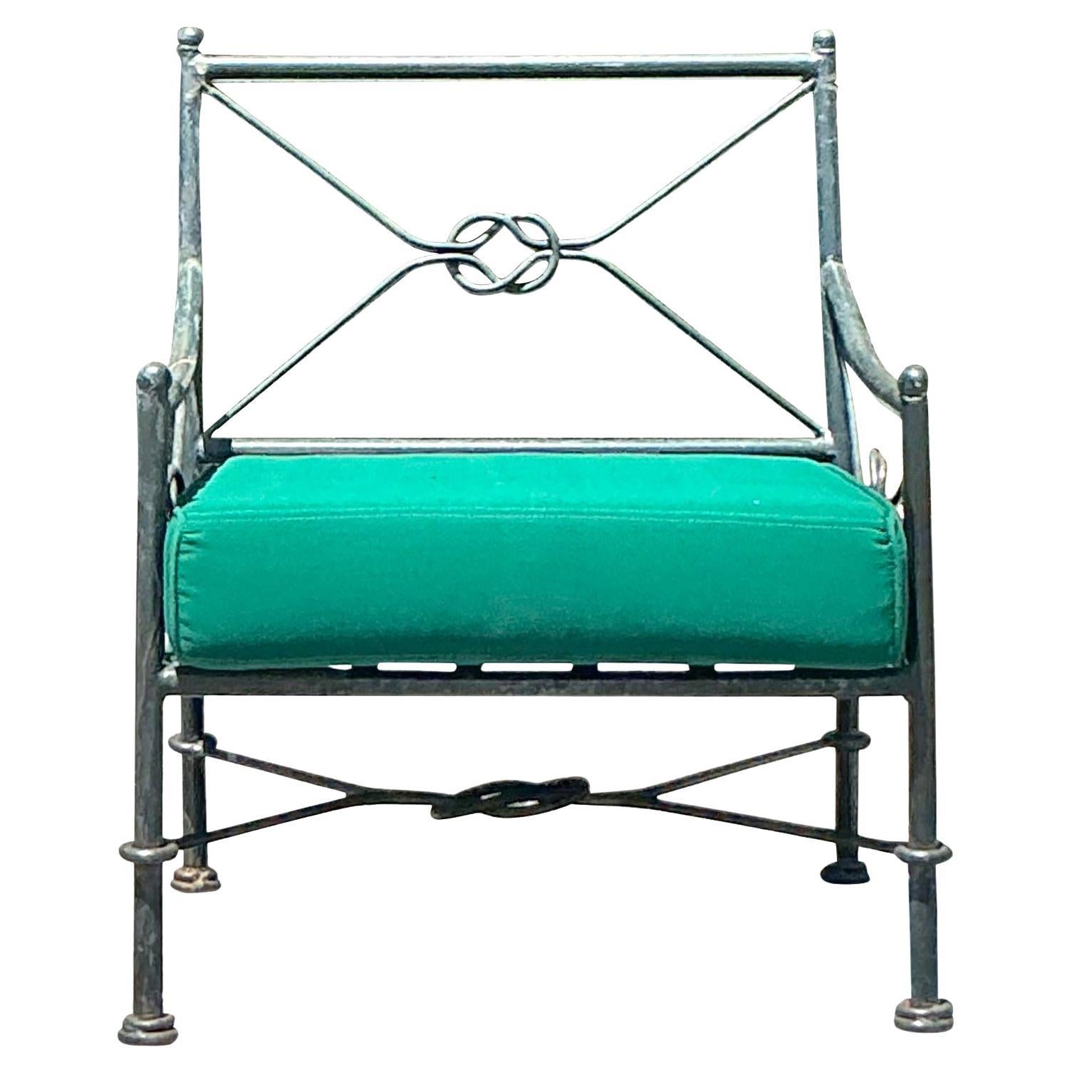 Vintage Regency Wrought Iron Lounge Chair For Sale