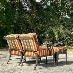 Vintage Regency Wrought Iron Lounge Chairs and Ottomans - Set of 4