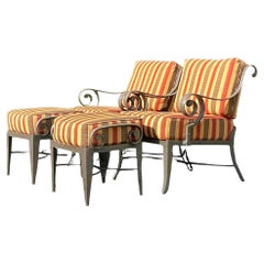 Vintage Regency Wrought Iron Lounge Chairs and Ottomans - Set of 4