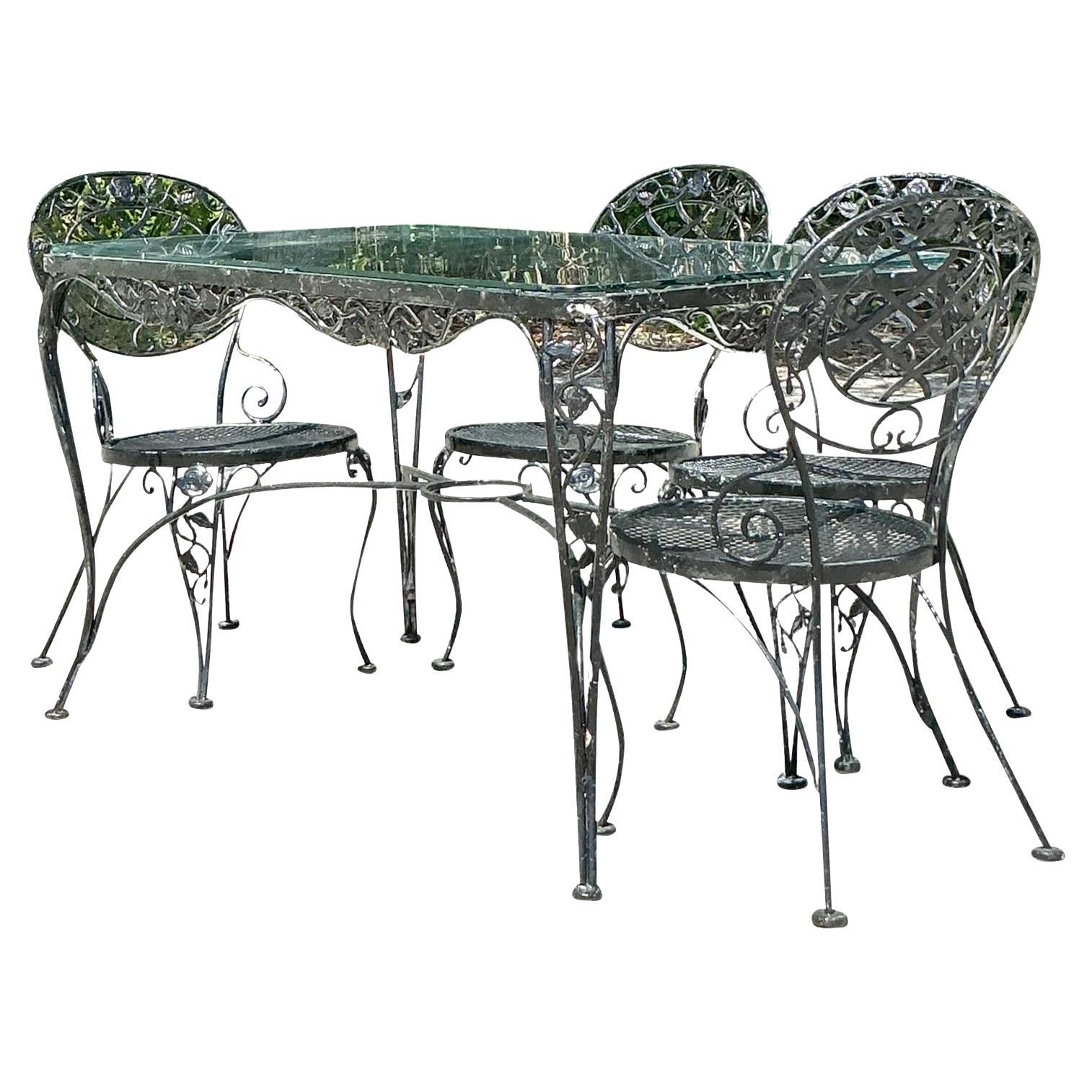 Vintage Regency Wrought Iron Outdoor Dining Set of 5