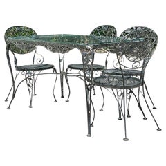 Vintage Regency Wrought Iron Outdoor Dining Set of 5