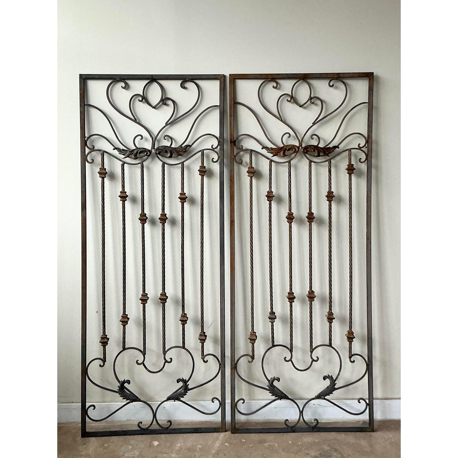Vintage Regency Wrought Iron Panels - A Pair In Good Condition For Sale In West Palm Beach, FL