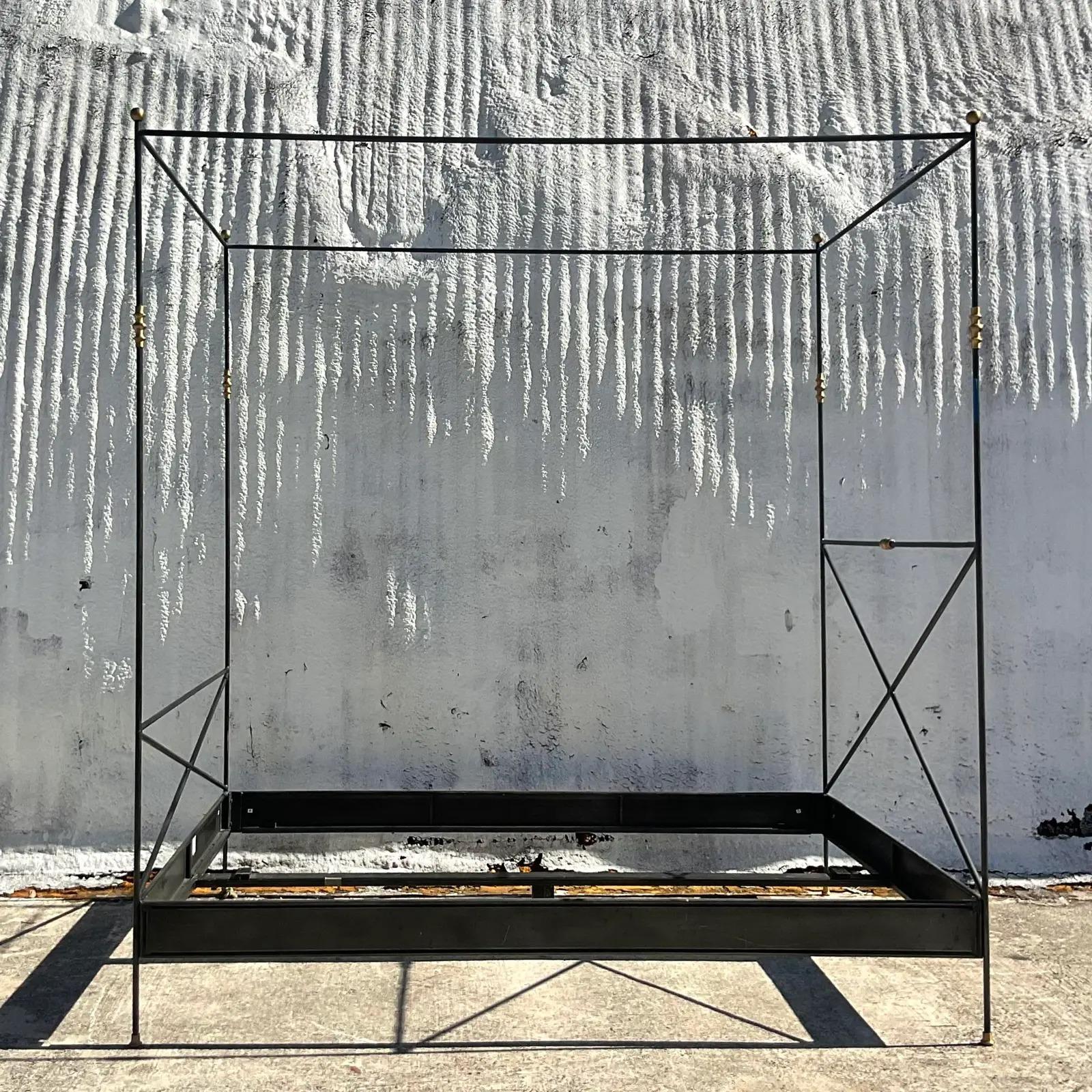 Vintage Regency Wrought Iron Queen Canopy Bed In Good Condition In west palm beach, FL