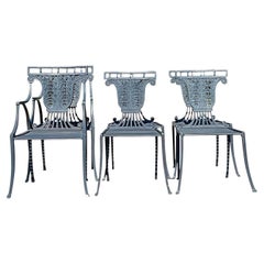 Vintage Regency Wrought Iron Scroll Outdoor Dining Chairs - Set of 6