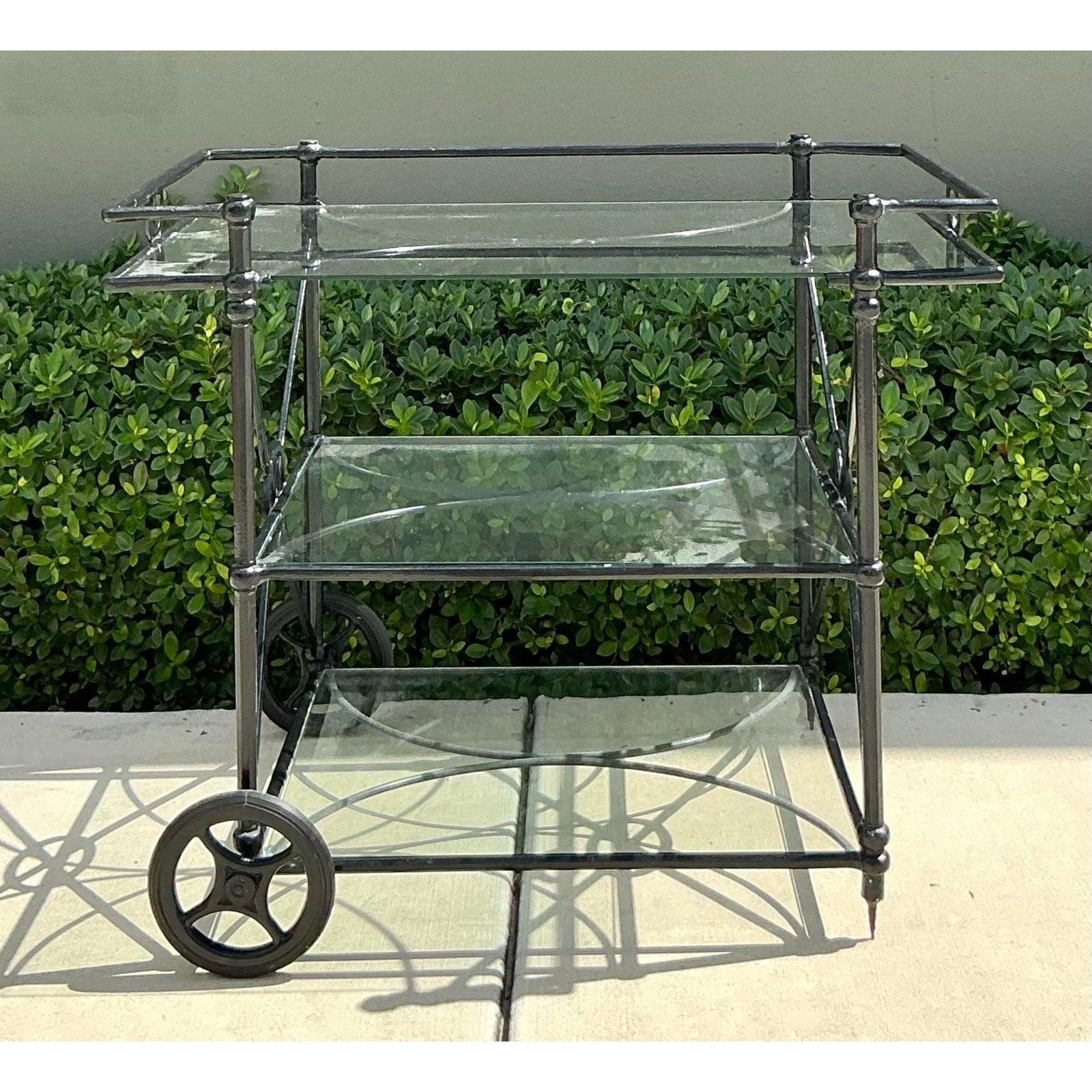 Neoclassical Vintage Regency Wrought Iron Target Dry Bar For Sale