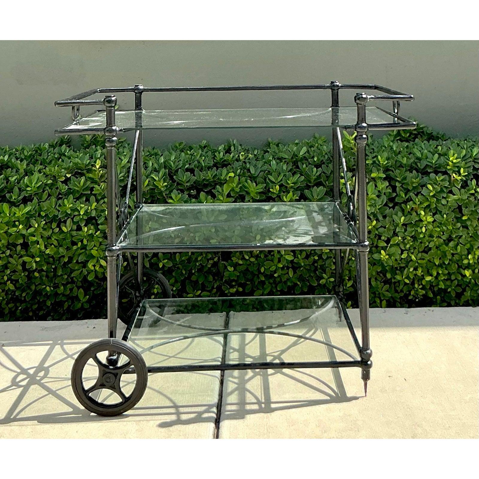 American Vintage Regency Wrought Iron Target Dry Bar For Sale