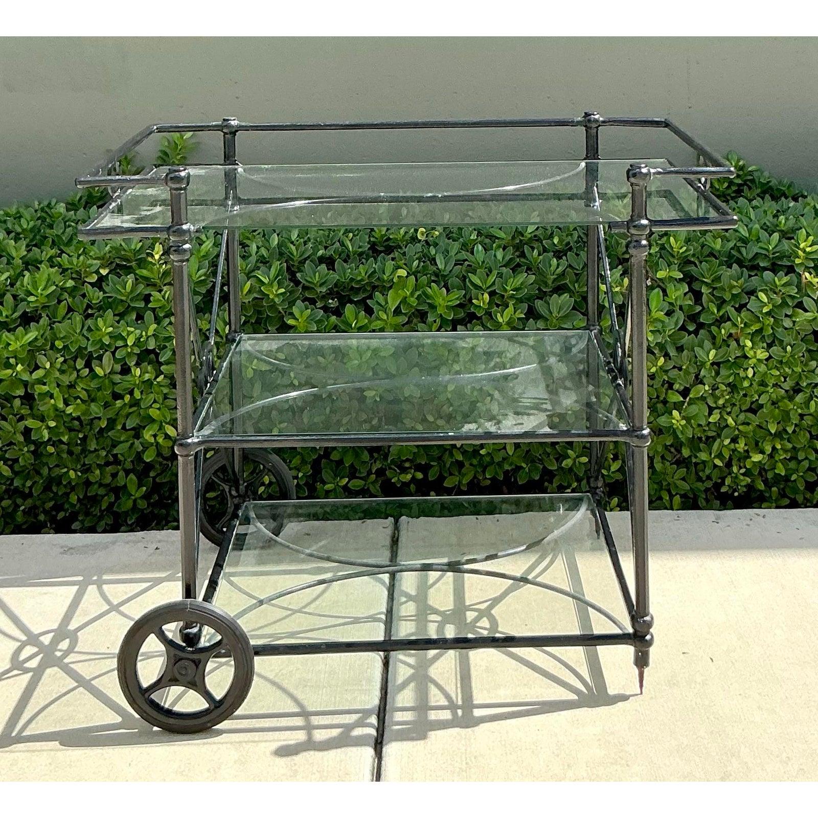 Vintage Regency Wrought Iron Target Dry Bar In Good Condition For Sale In West Palm Beach, FL