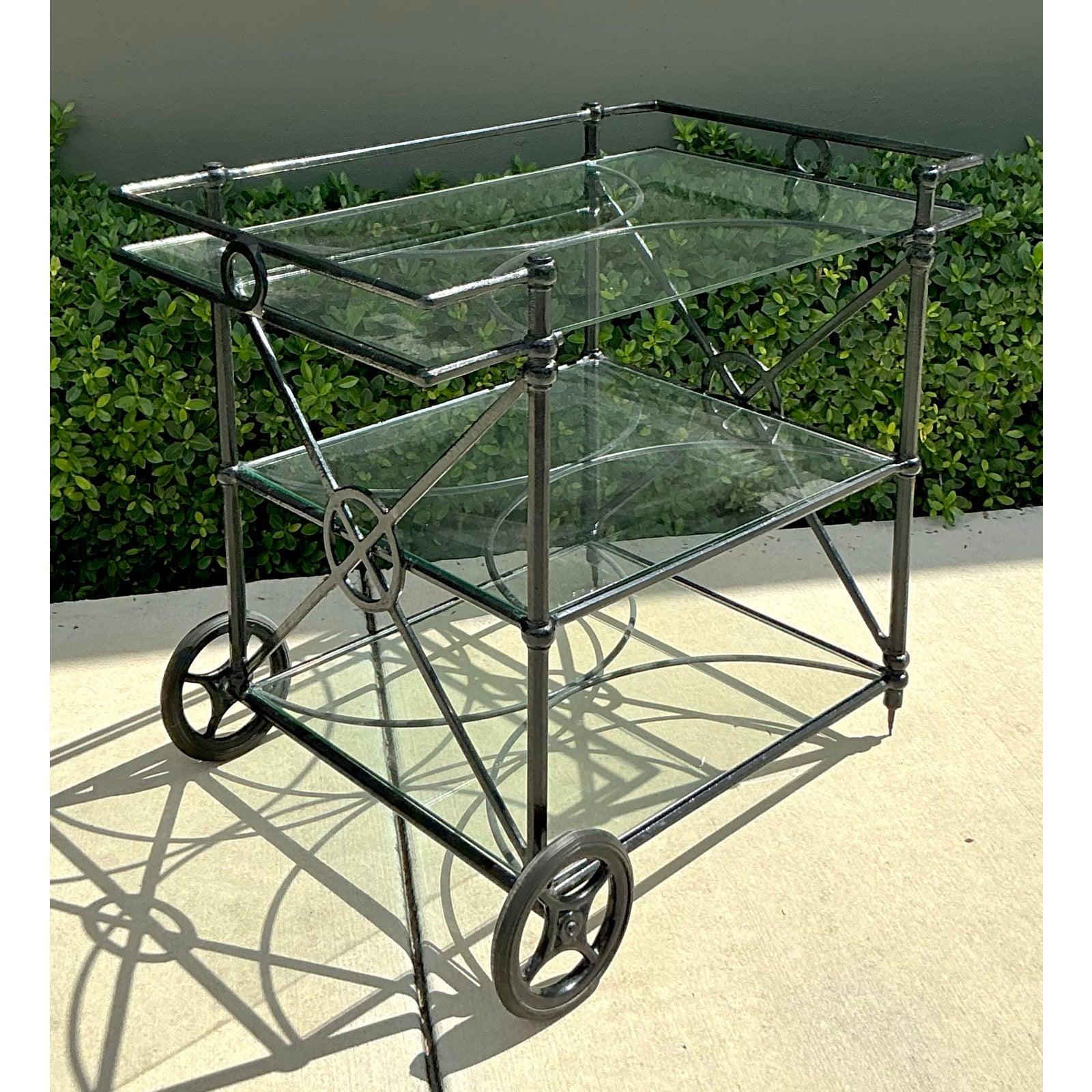 20th Century Vintage Regency Wrought Iron Target Dry Bar For Sale
