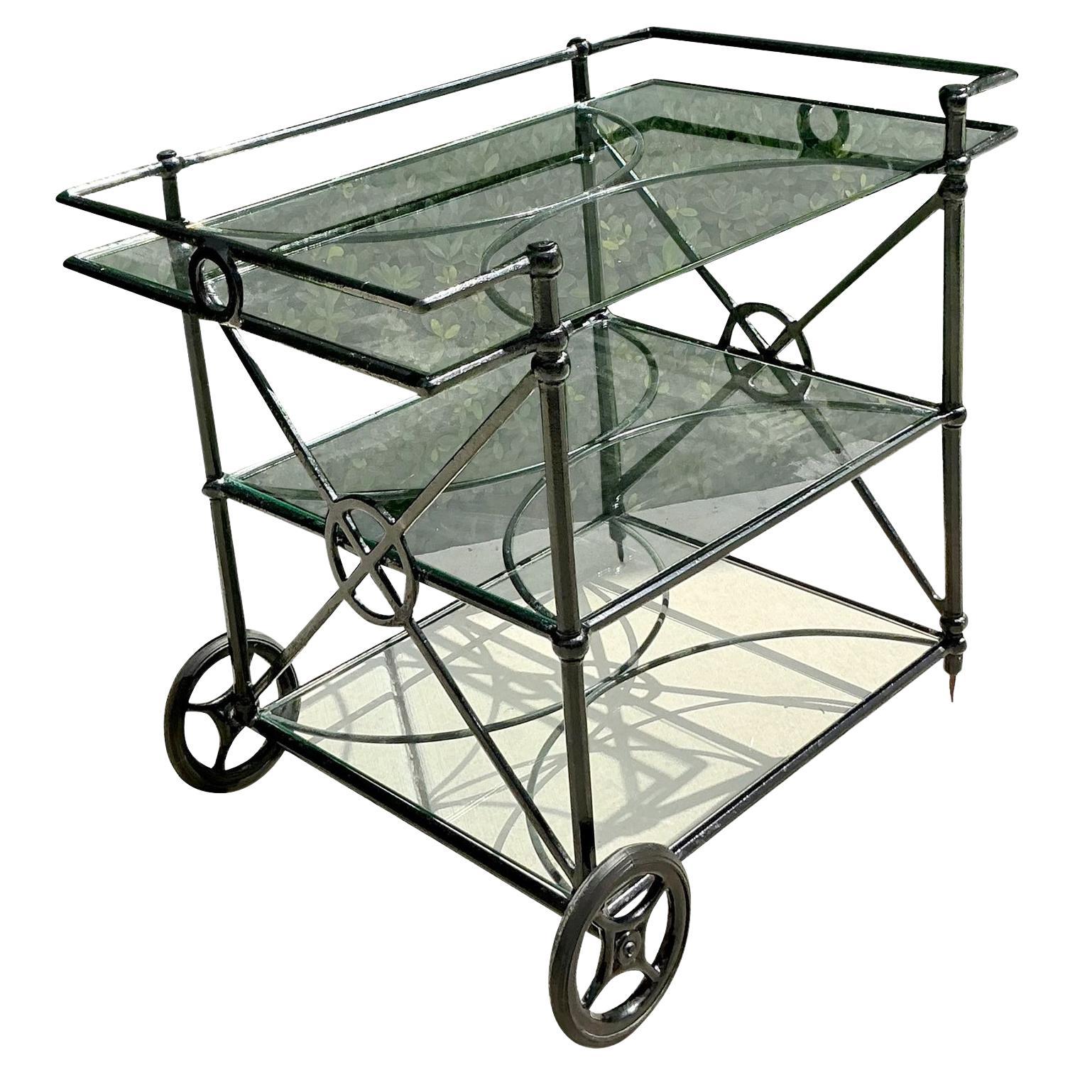 Vintage Regency Wrought Iron Target Dry Bar For Sale