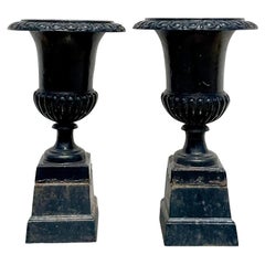 Vintage Regency Wrought Iron Urns, a Pair