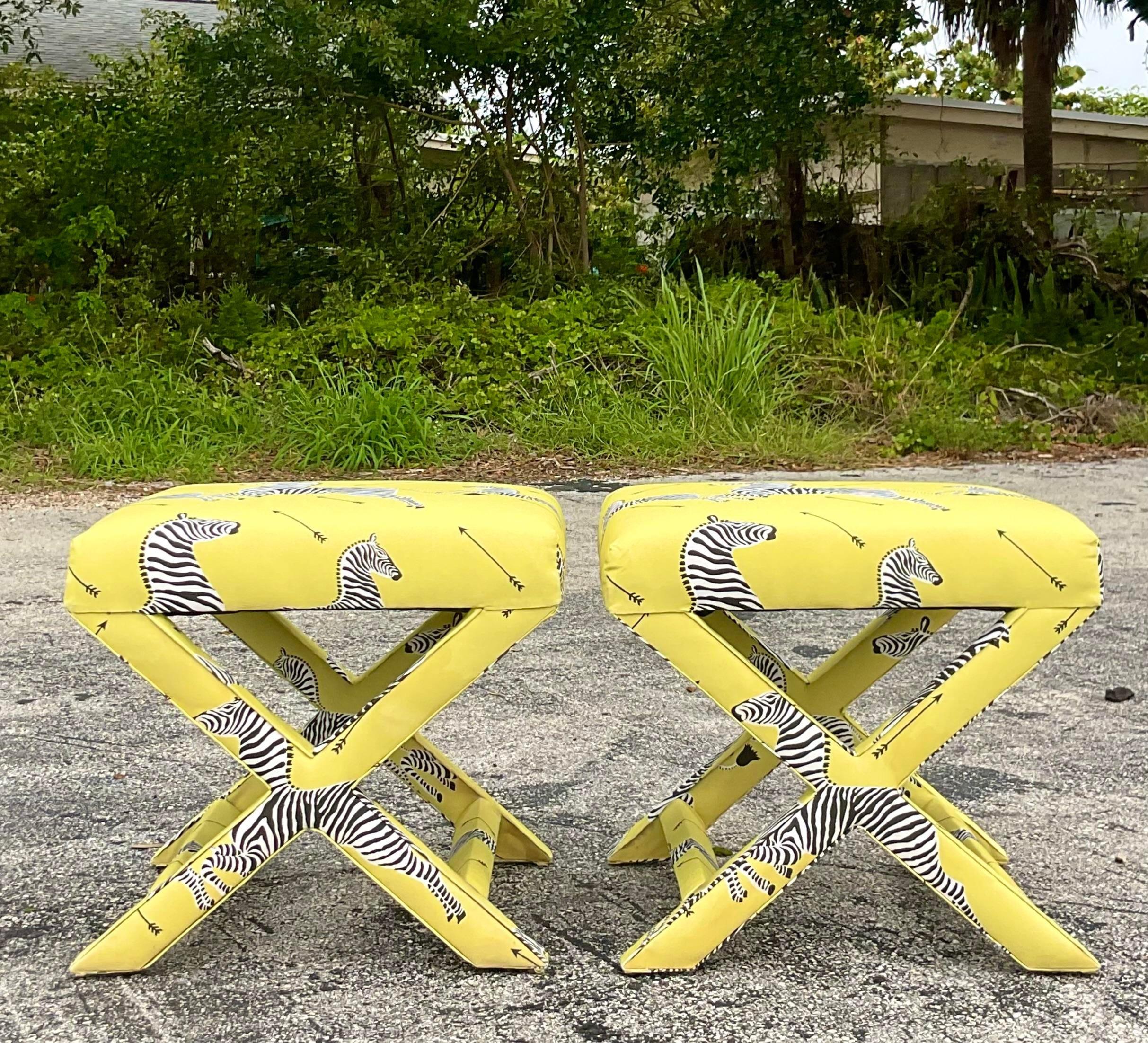 Vintage Regency X-Benches After Scalamandre “Maasai” - a Pair 3