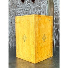 Vintage Regency Yellow Embossed Book Trash Can