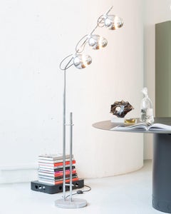 Sculptural chromed Space Age floor lamp, collectible Italian design