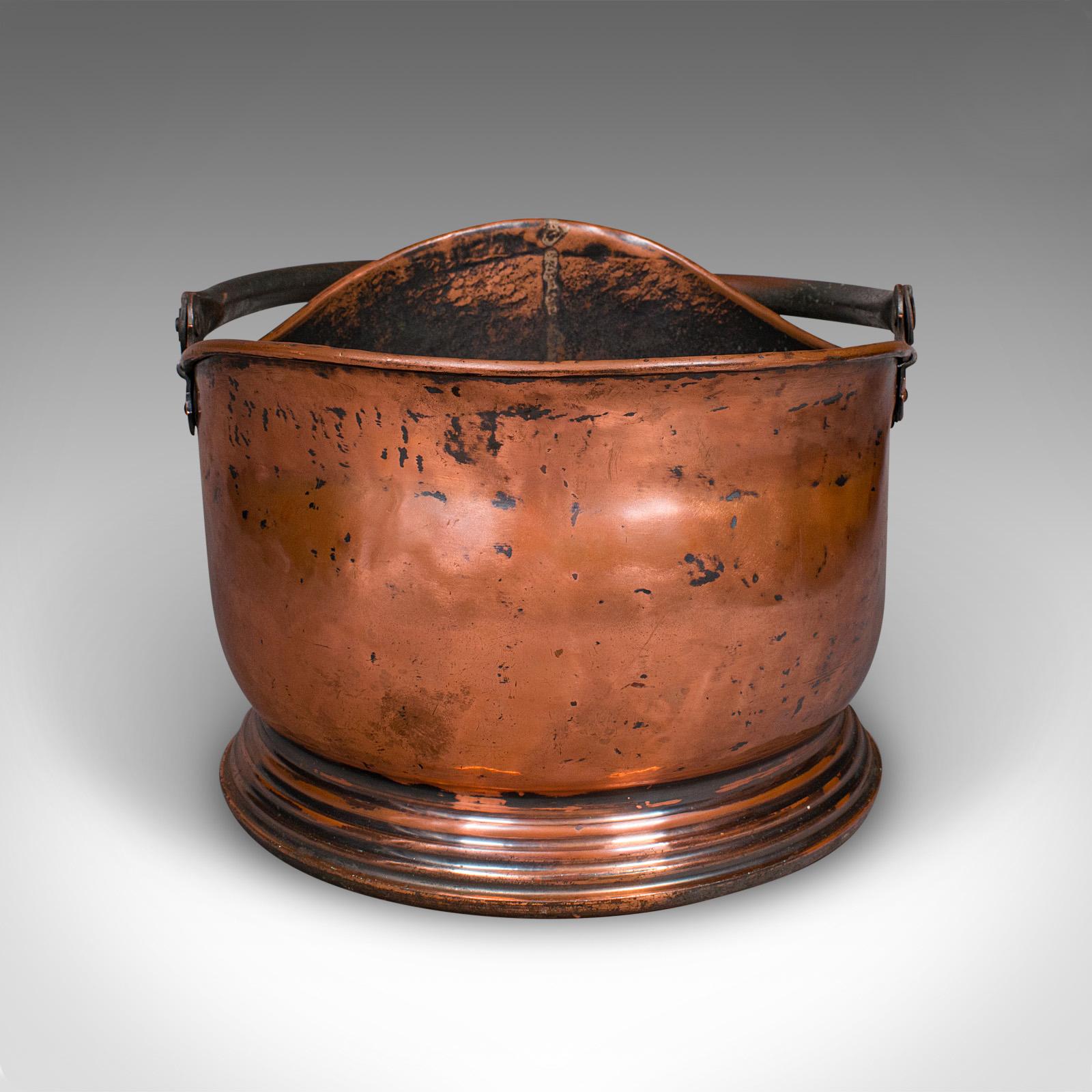 British Vintage Regimental Mess Coal Bucket, English, Copper, Fireside Helmet Scuttle For Sale