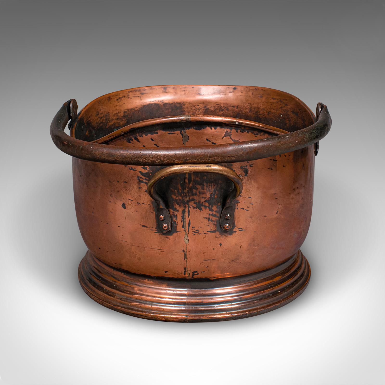 Mid-20th Century Vintage Regimental Mess Coal Bucket, English, Copper, Fireside Helmet Scuttle For Sale