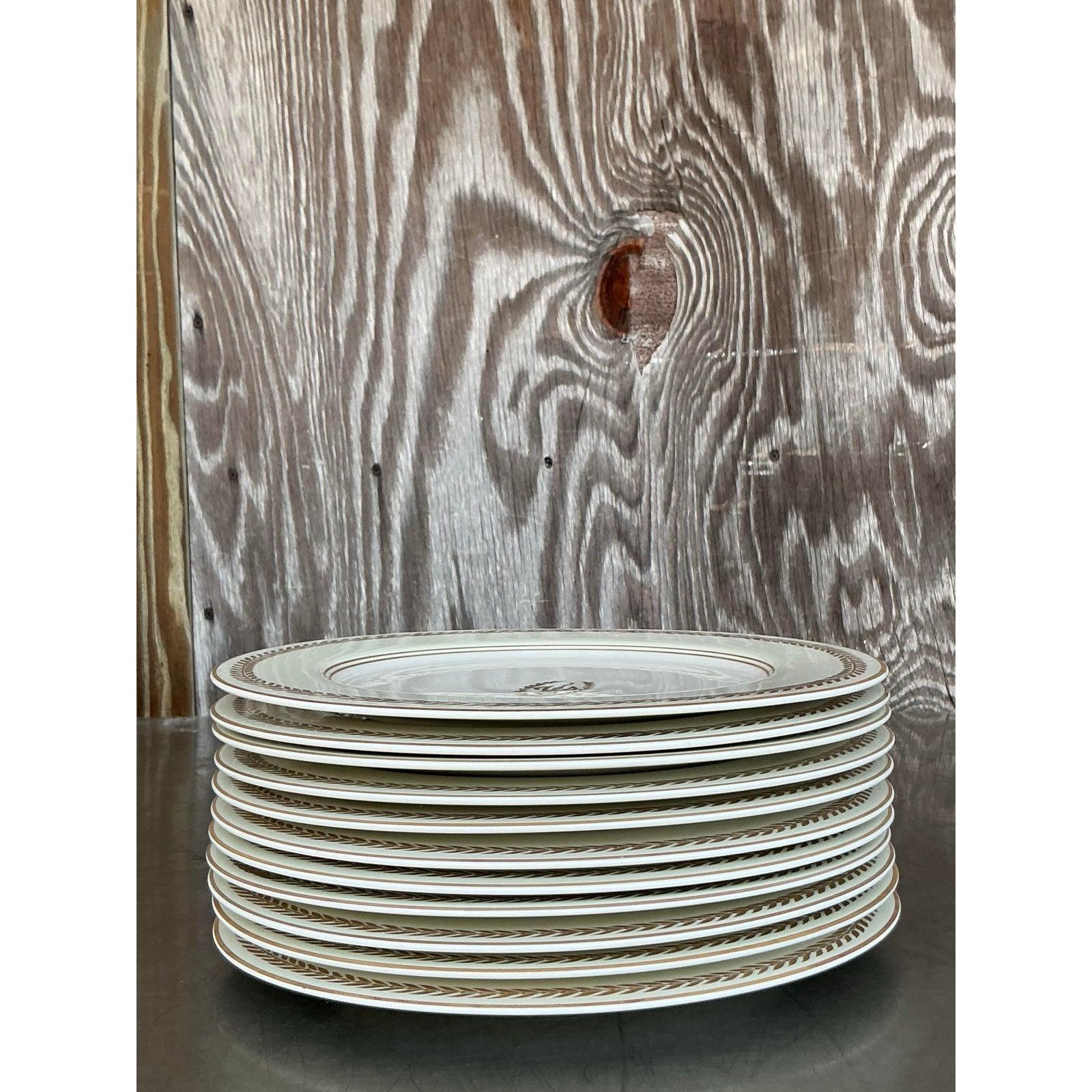 20th Century Vintage Regncy Homer Laughlin “Williamsburg Inn” Laurel Leaf China - Set of 12 For Sale