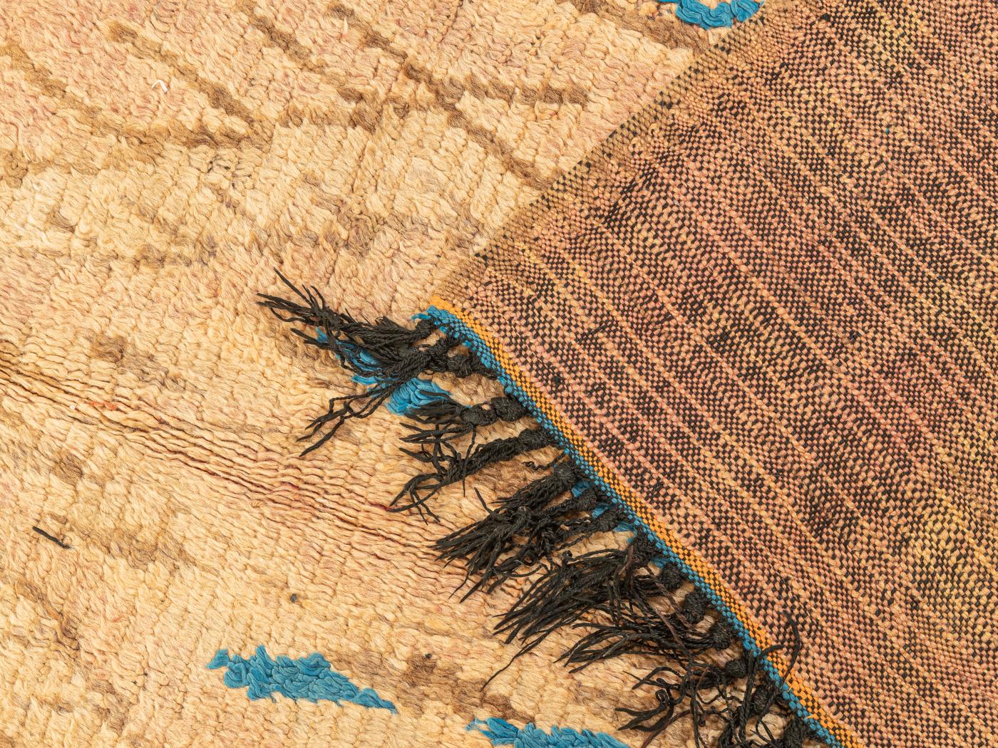 Wool Vintage Rehamna Moroccan Berber Rug golden beige indigo blue