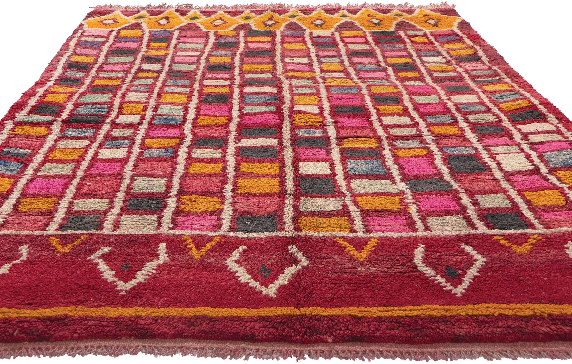 Mid-Century Modern Vintage Rehamna Moroccan Rug, Abstract Cubism Meets Tribal Enchantment For Sale