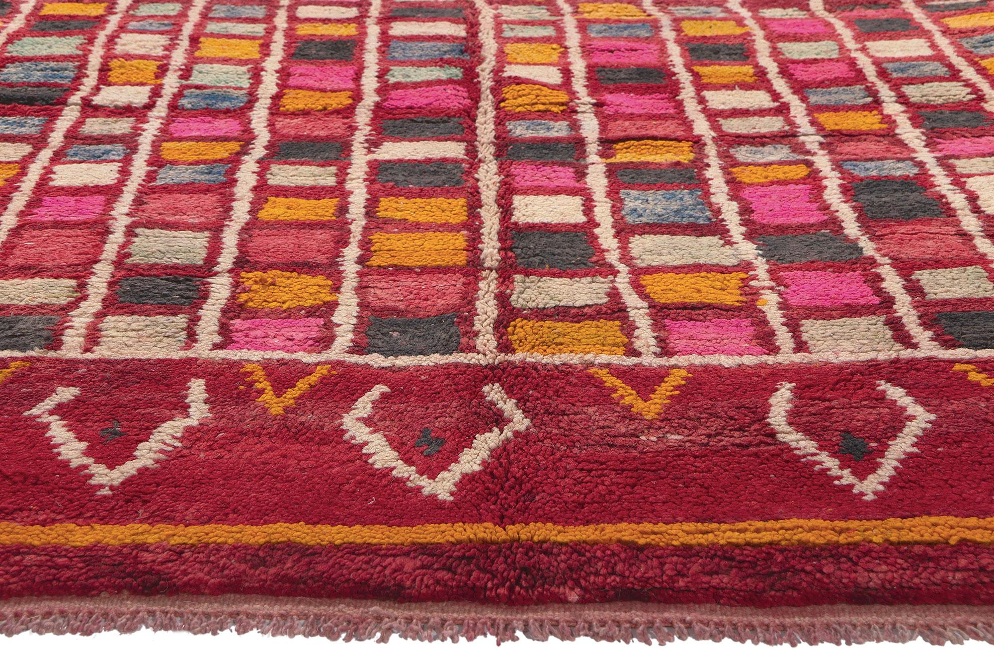 Hand-Knotted Vintage Rehamna Moroccan Rug, Abstract Cubism Meets Tribal Enchantment For Sale