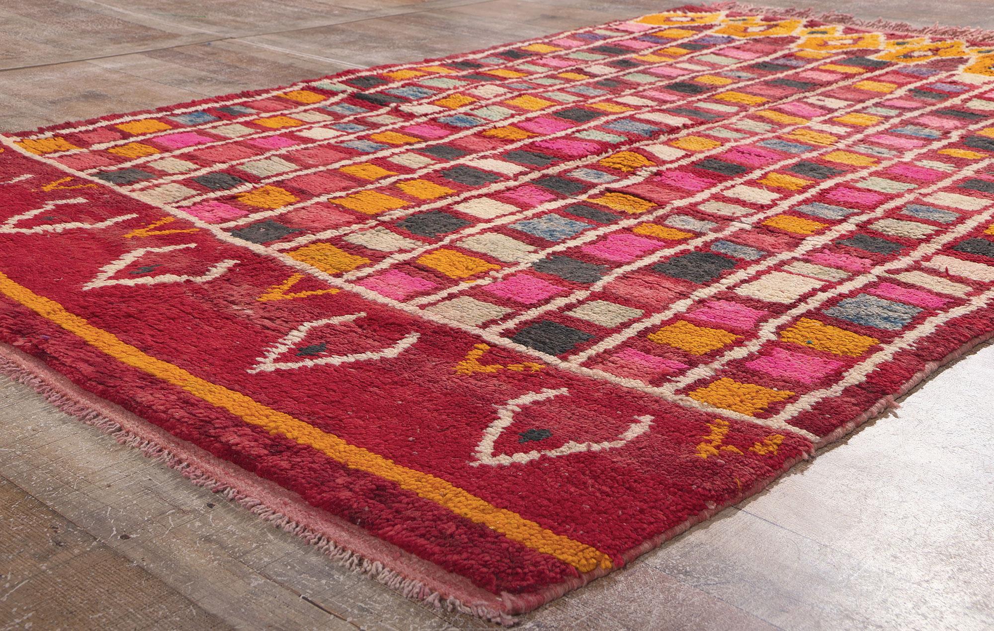 Wool Vintage Rehamna Moroccan Rug, Abstract Cubism Meets Tribal Enchantment For Sale